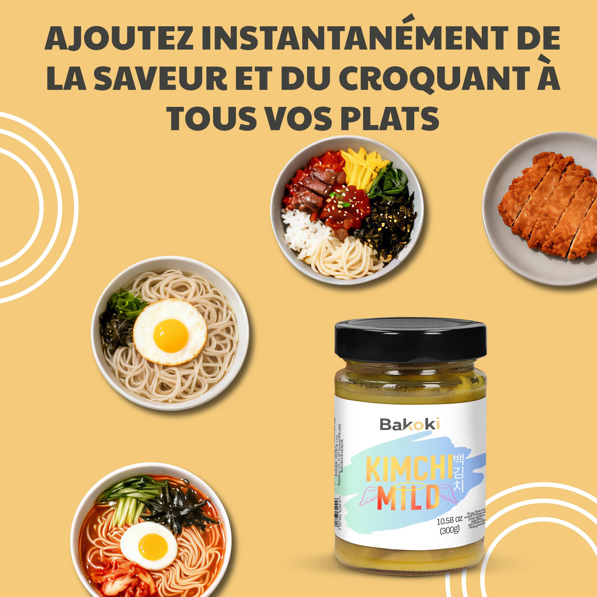 Bakoki 백김치 Baek‑Kimchi – Kimchi doux, sans piment, fermenté de manière traditionnelle au curcuma – 2 × 300 g (idéal pour le déjeuner, les bowls et les accompagnements)