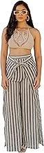 magari Crochet Stripes Printed Beachwear Coverup Wrap Pant for Women (PT1001 - Beige, Black)