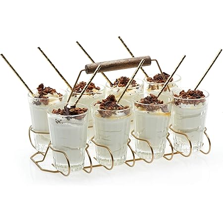 Libbey Glass and Metal Entertaining Set with 8 Glasses, Caddy and Individual Serving Spoons