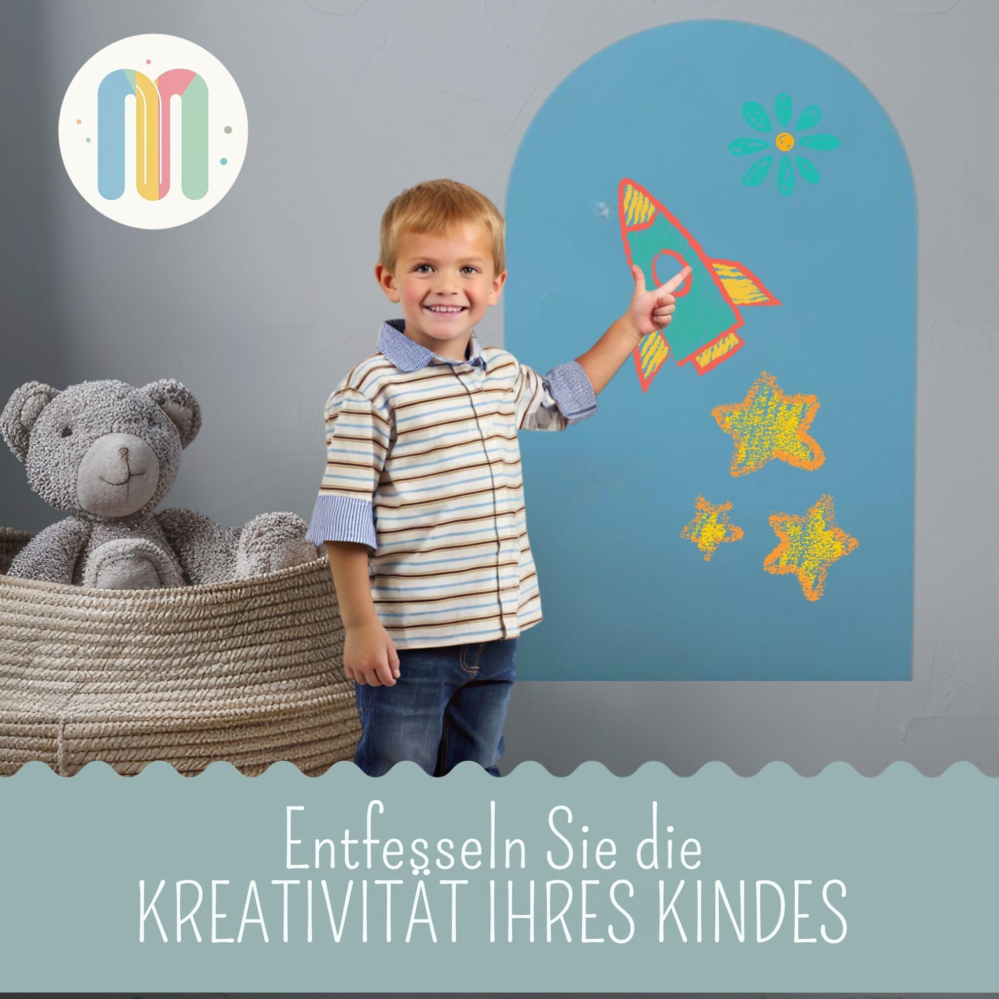 Magnettafel Kinder – Selbstklebende Wandtafel in Bogenform mit Pastellfarben und Kreiden – Montessori Magnetwand – für Mädchen und Jungen – Kinder Magnettafel Wand (MILKTEA 100 X 80 CM)