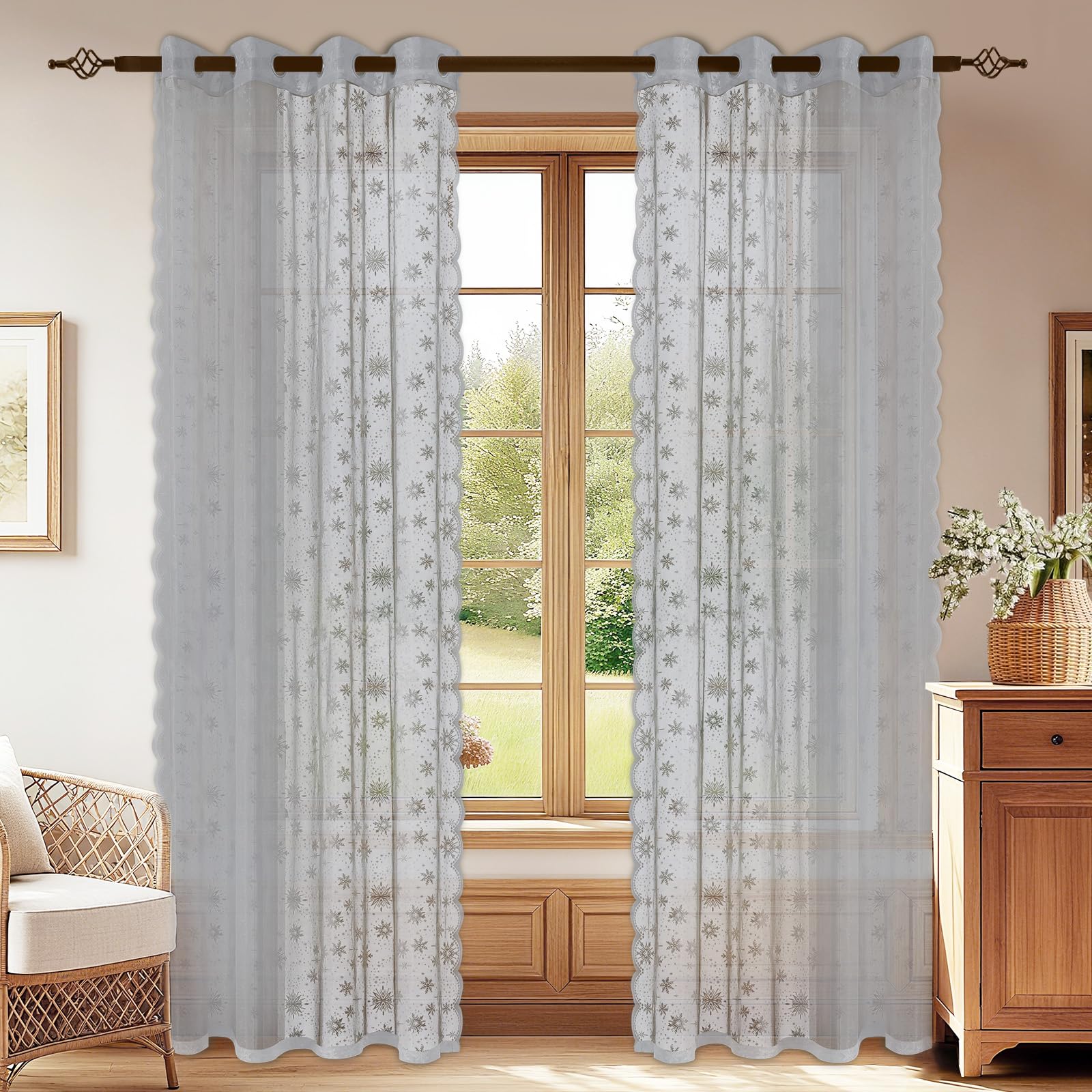 Voilage fenetre gris clair 140x280cm | Lot de 2 rideaux de salon souples à œillets YSTELLAA