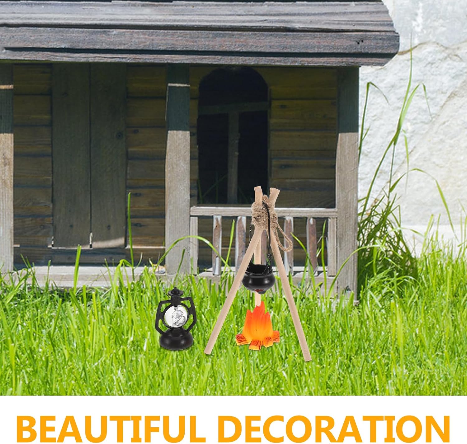 1Set 1:12 Scale Miniature Campfire Model for Dollhouse Decor Includes Mini Fire Pit Doll House Rack with Firewood for Miniature Scene Layout Photography Props