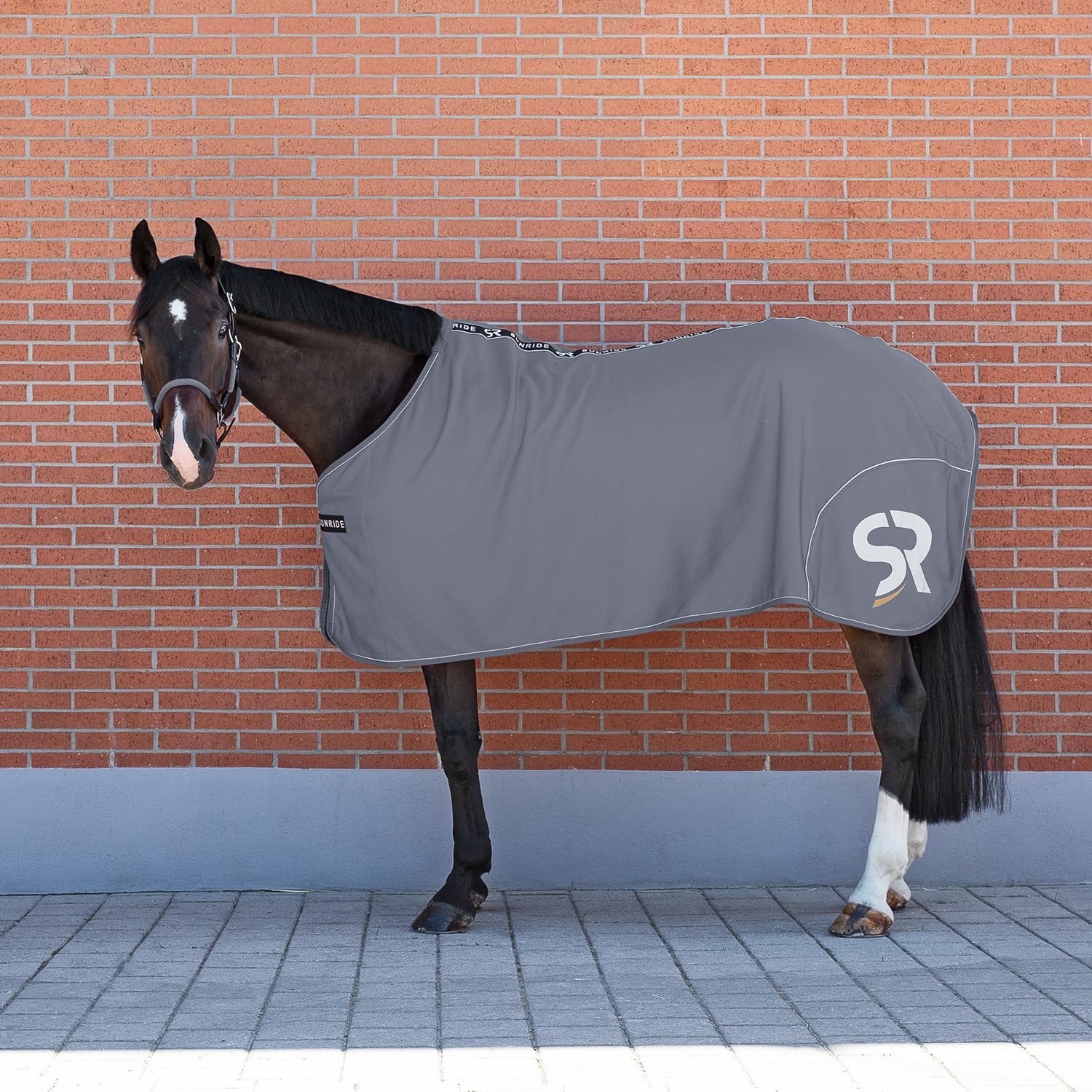 Sunride Abschwitzdecke für Pferde (Boston) aus Softshell mit Fleece - schnelltrocknend, reflektierend und schmutzabweisend (125 cm, grau)