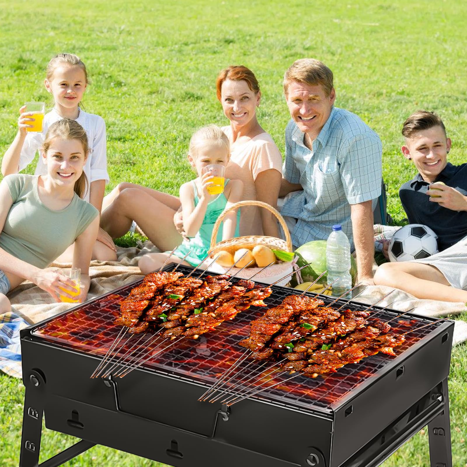 Barbacoa de carbón: 35 x 27 x 20 cm Barbacoa de camping plegable pequeña, Barbacoa portátil de acero inoxidable para camping, Barbacoa portátil al aire libre para picnic/terraza/camping/viajes