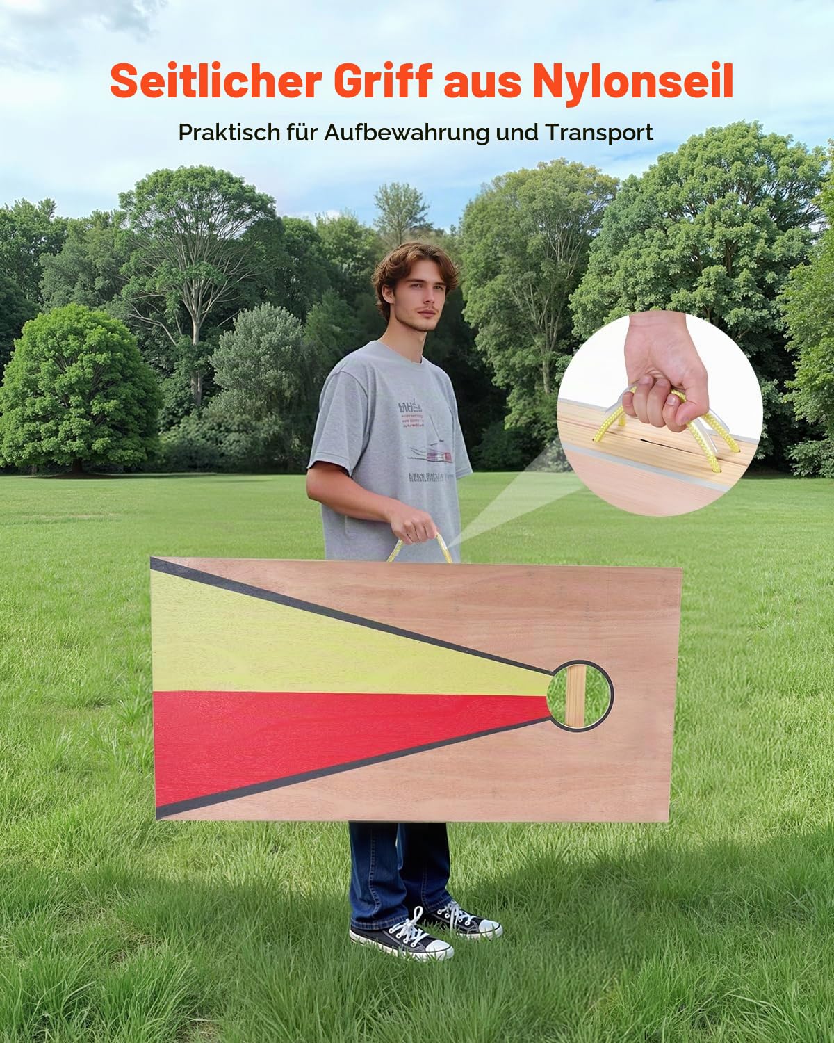 VEVOR Cornhole Spiel Set (1255 x 600 x 302 mm) Cornhole-Spielbretter, tragbares Wurfbrett aus Massivholz, Cornhole-Spiel für Erwachsene, inkl. 8 Sitzsäcken & Griff, für Garten Hinterhof Camping