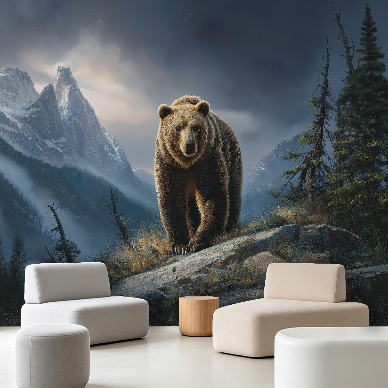 Générique Panoramiczna tapeta, dzikie zwierzęta niedźwiedź brązowy 250 x 175 cm plakat 3D gigantyczny mural - naturalna tapeta z krajobrazem do salonu, pokoju dziecięcego dla dorosłych i gabinetu