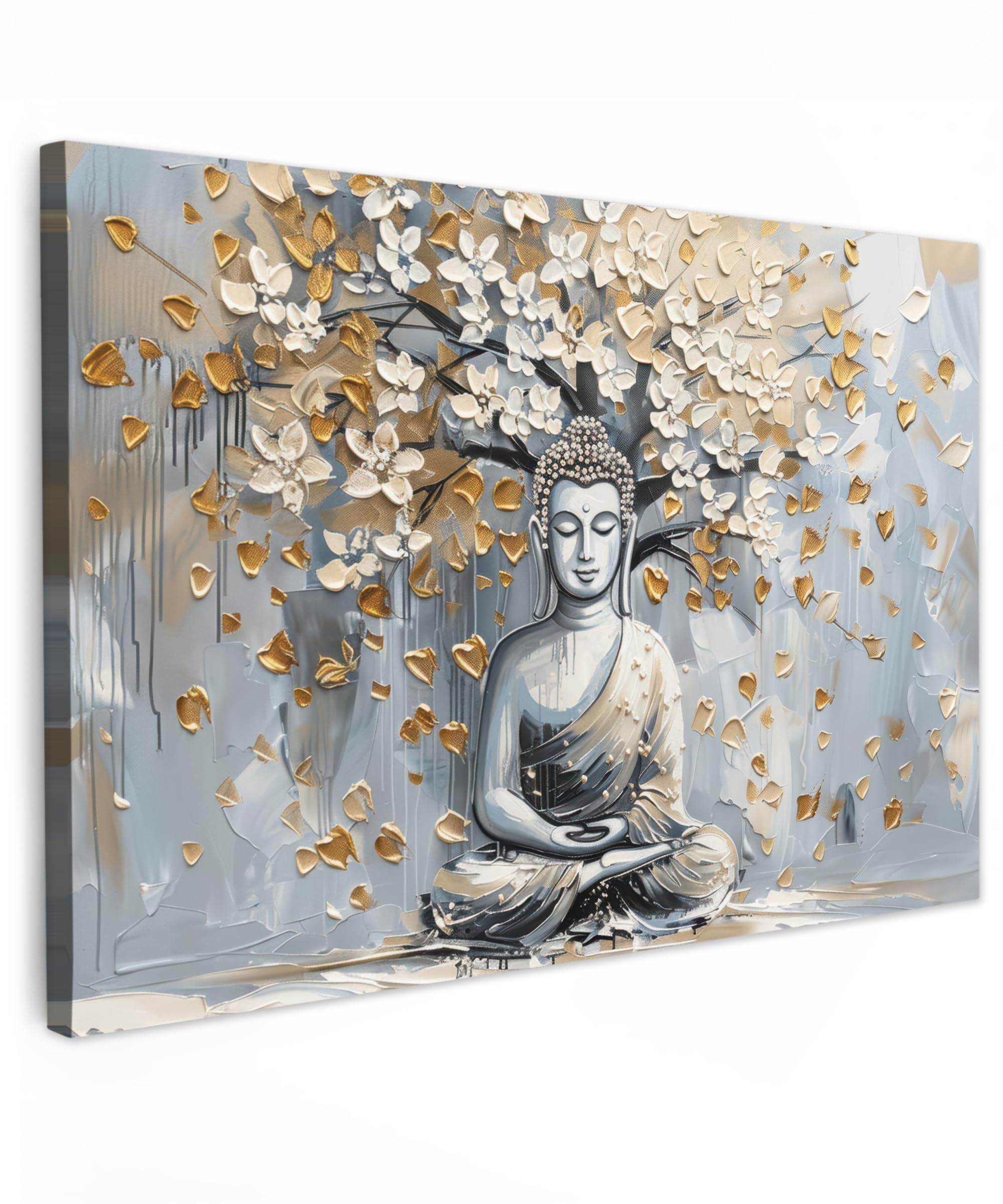 MuchoWow© Cuadros Decoracion Salon Modernos 120x80 cm para Dormitorios Cuadro Decorativos de Salon Lienzos Decorativo Pared Decoracion Lienzo Modernos Buda - Flores - Blanco - Arte - Moderno