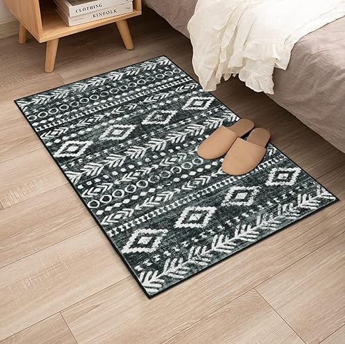 Miniatura 6 de Lahome Alfombras de cocina antideslizantes, lavables para entrada, estilo bohemio, blanco y negro, 2 x 3, alfombra de baño ultrafina con estampado
