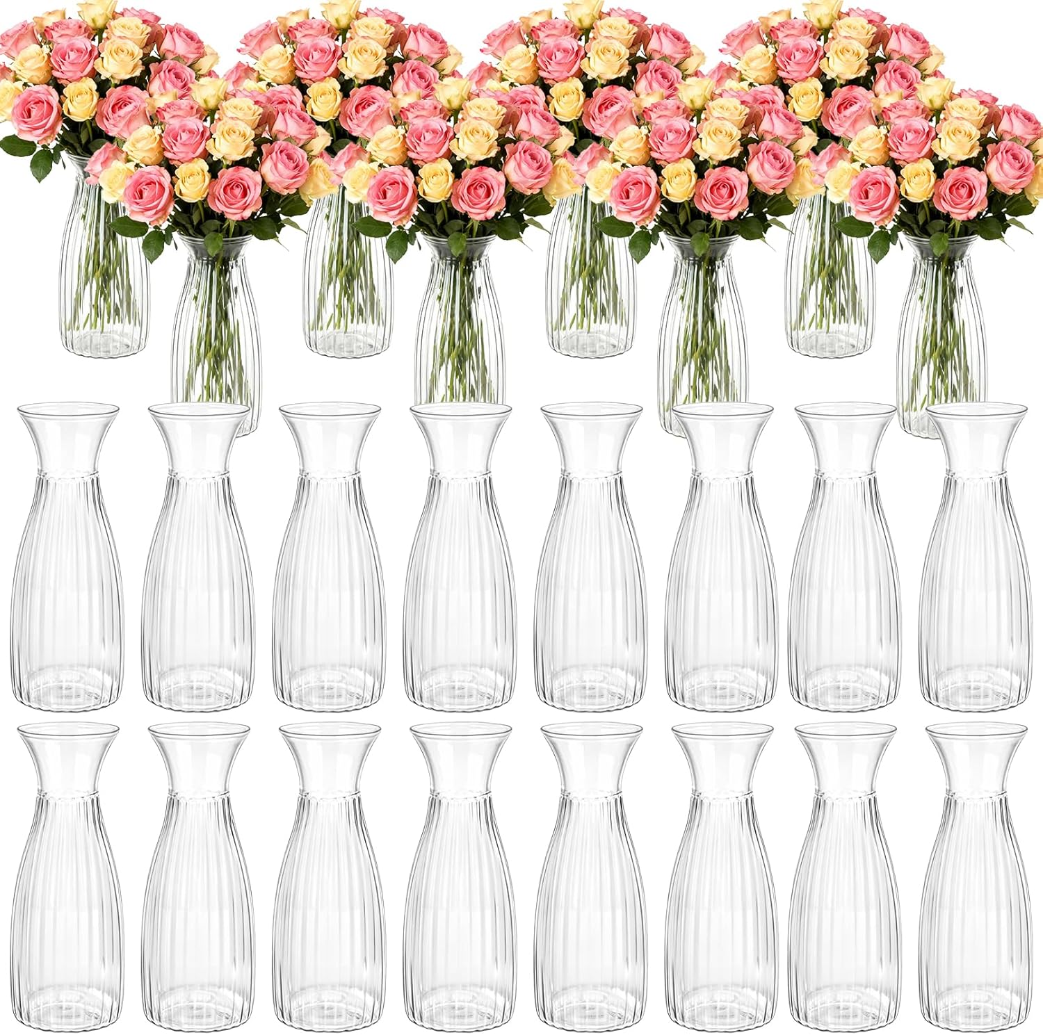 24 Pack Plastic Bud Vases Bulk, 6.7 Inch Clear Small Vase for Flowers, Unbreakable Crystal Bud Vases, Plastic Flower Vase for Centerpiece Home Dining Table Wedding Party Decorations