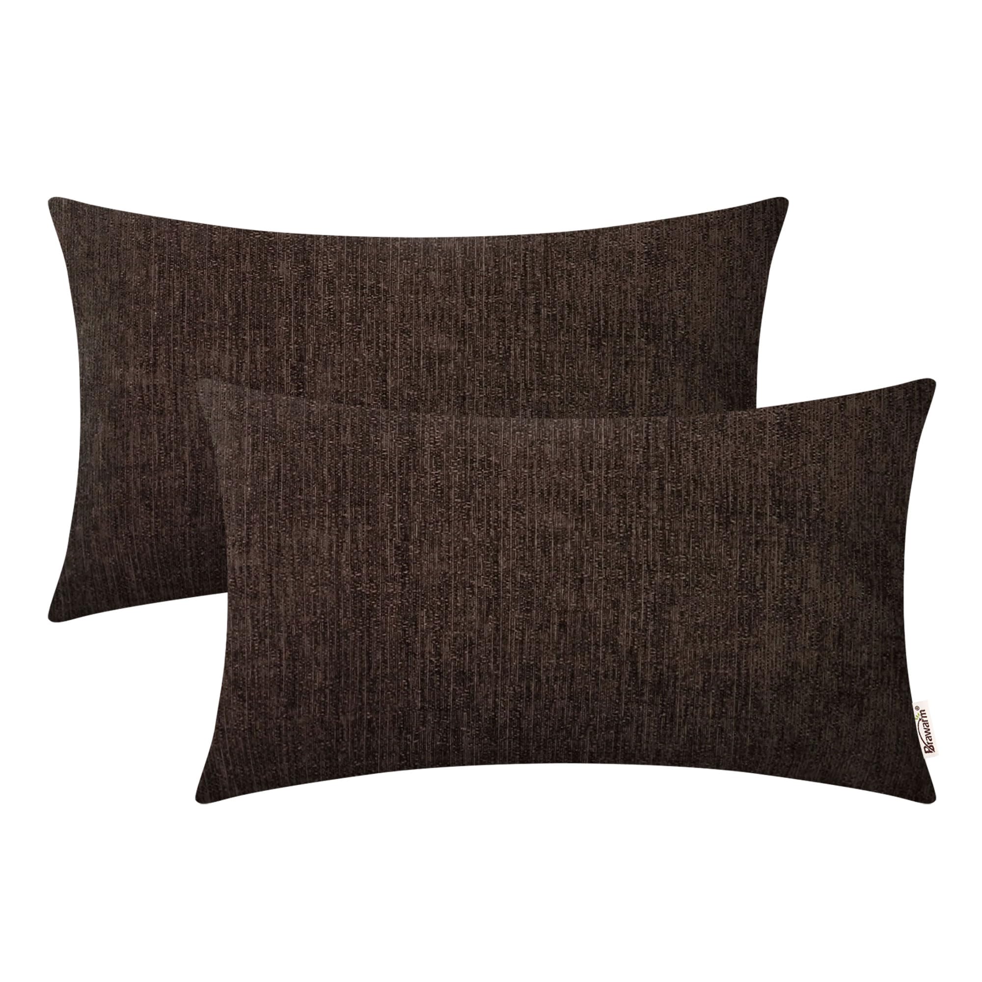 BRAWARM Throw Pillow Covers 12x20 Inches - Coffee Chenille Lumbar Pillow Covers Pack of 2, Solid Dyed Soft Chenille Pillow Cases for Couch Sofa Bed