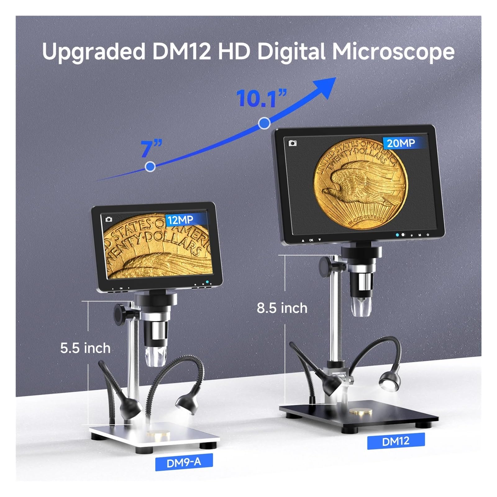 10.1'' HDM/I Digital Microscope 2000X Coin Microscope With 10 LEDs 20MP Soldering Microscope For Electronics,PCB, Repair