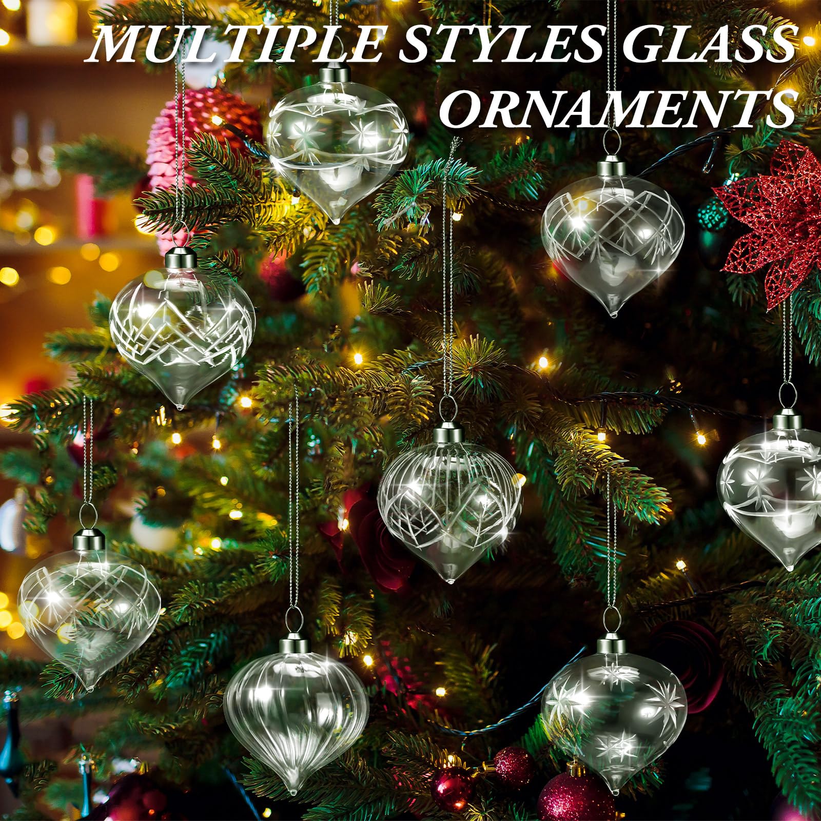 Hungdao Lot de 12 boules de Noël en verre soufflé à la main pour sapin de Noël, vacances, mariage, anniversaire, décoration de fête à la maison