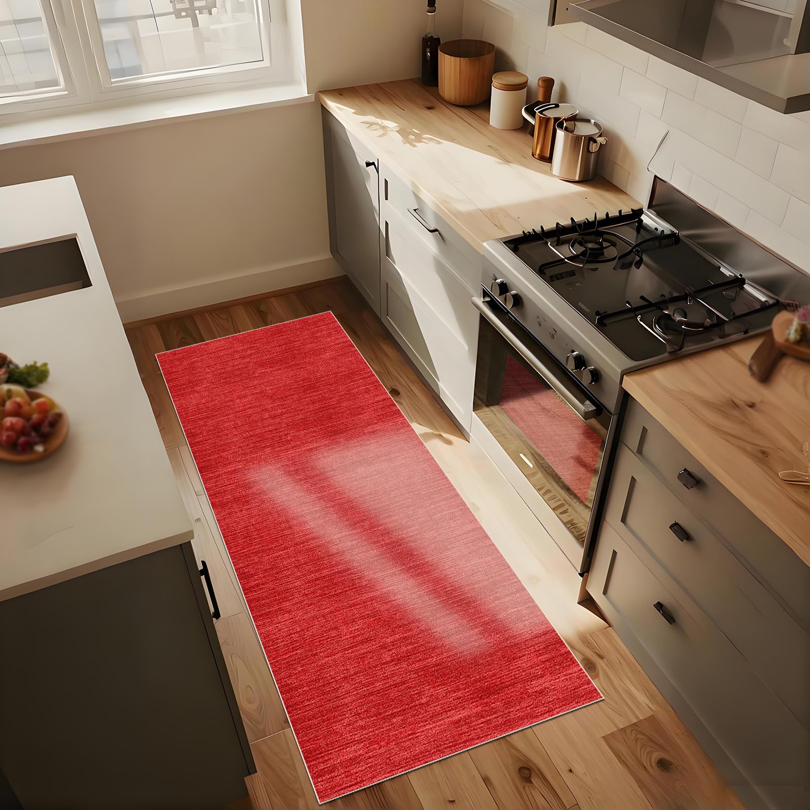 PaGuvFng Extra Long Runner Rugs for Hallway 120 x 400 cm Carpet Runners for Living room Runner Rugs for Hallway Non-Slip long for Hallway Entryway Laundry Besides Red
