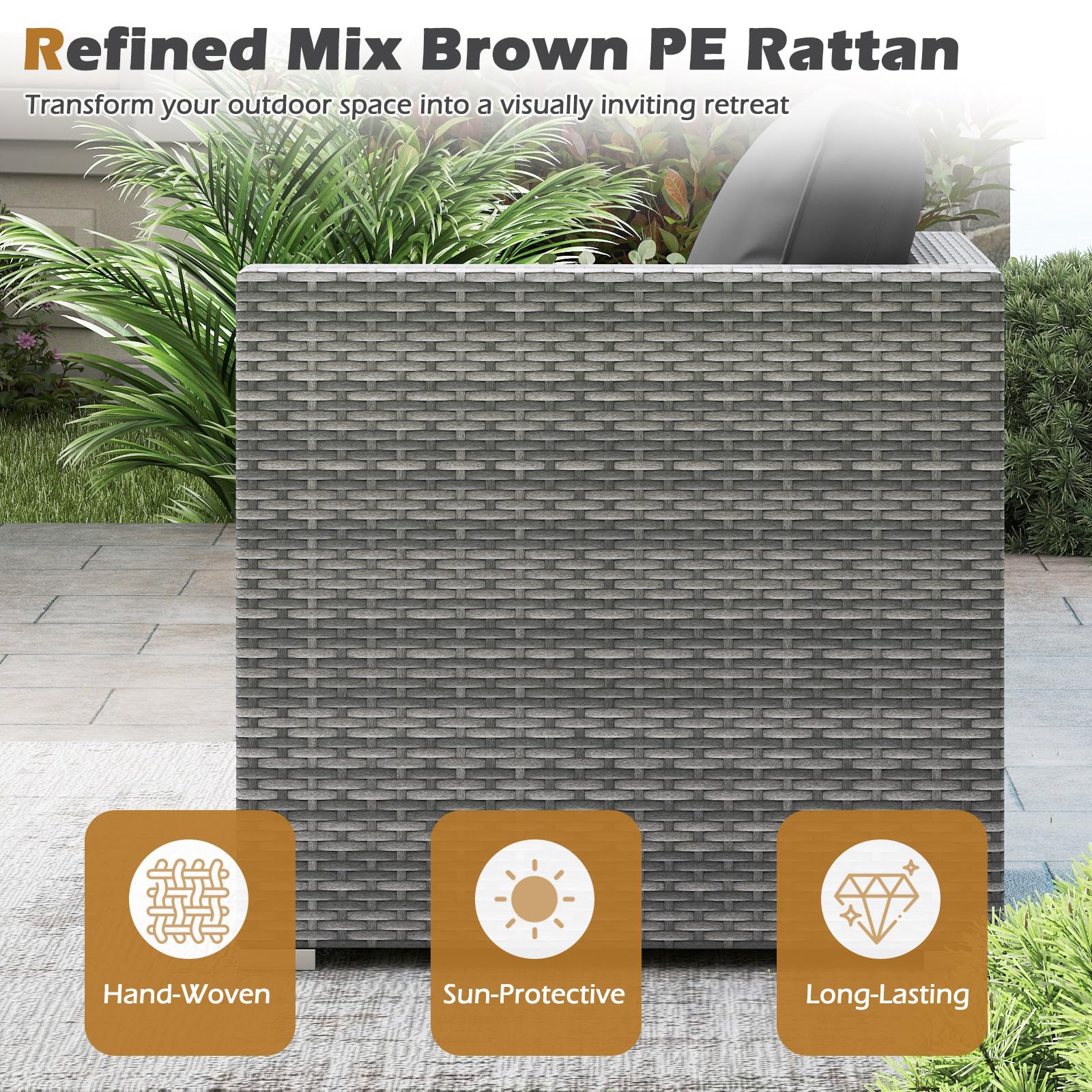 GIANTEX Divano da Giardino a 3 Posti in Rattan con Cuscino Imbottito, Mobili per Terrazza e Balcone, Colore Beige/Grigio, 193 x 67 x 61,5 cm (Grigio)