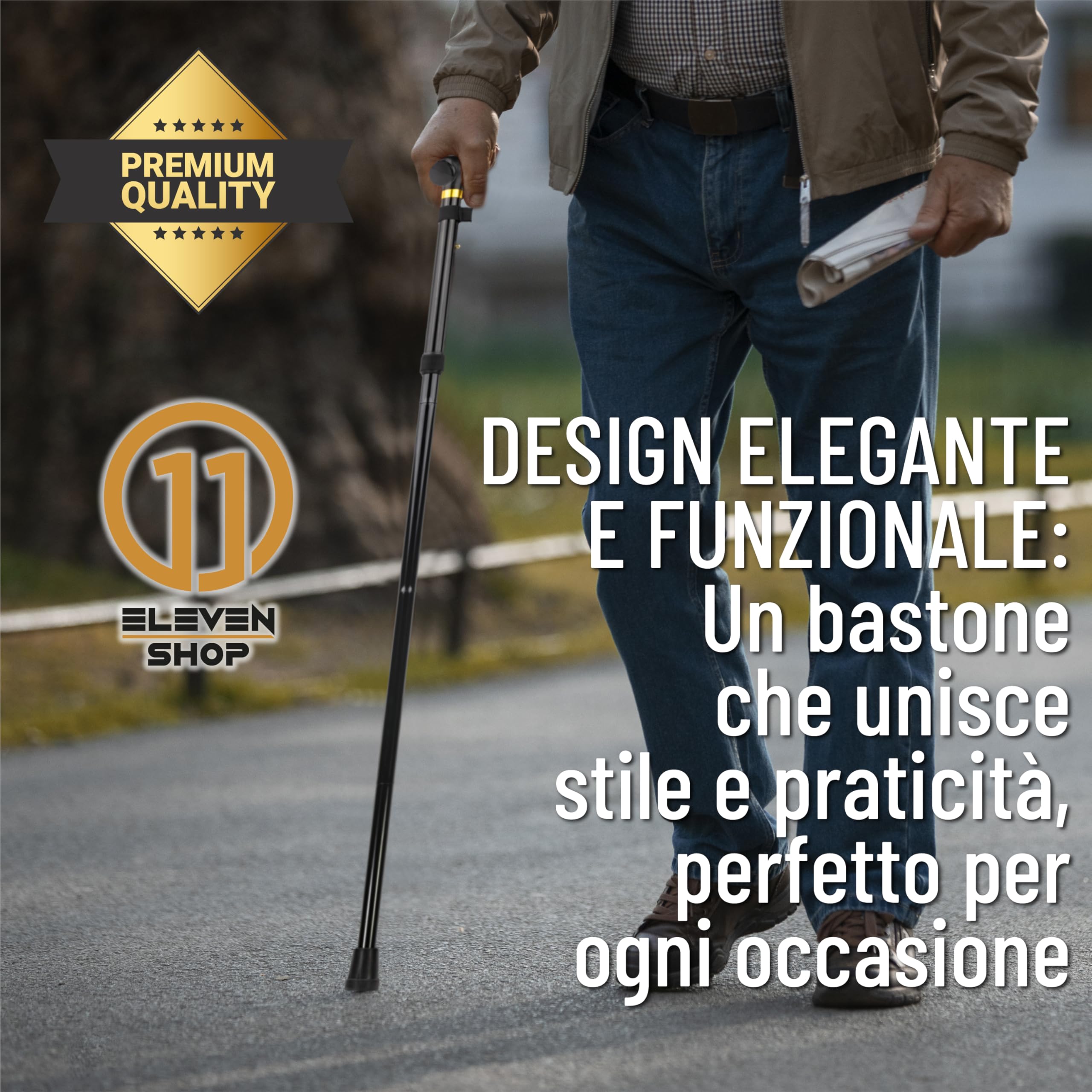 Bastone per Anziani in Alluminio, Leggero e Pieghevole – Regolabile in Altezza con Impugnatura Antiscivolo (nero)