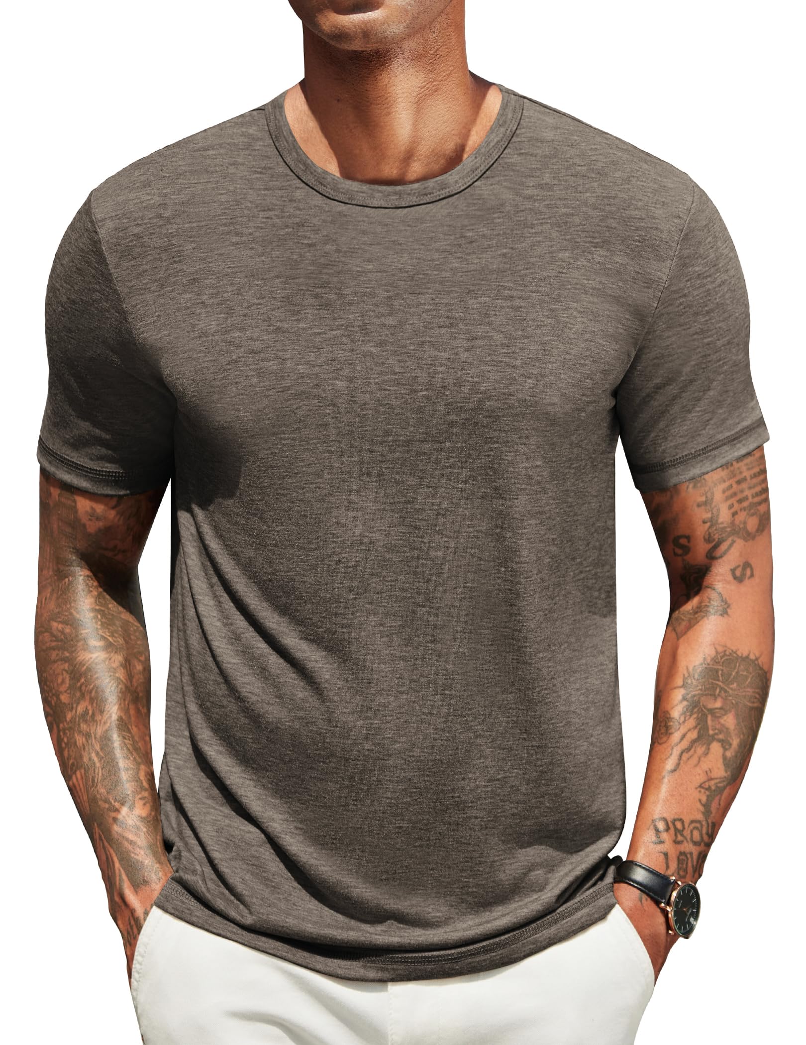 T-shirt décontracté basique COOFANDY marron en taille M idéal pour les vacances d'été - 7