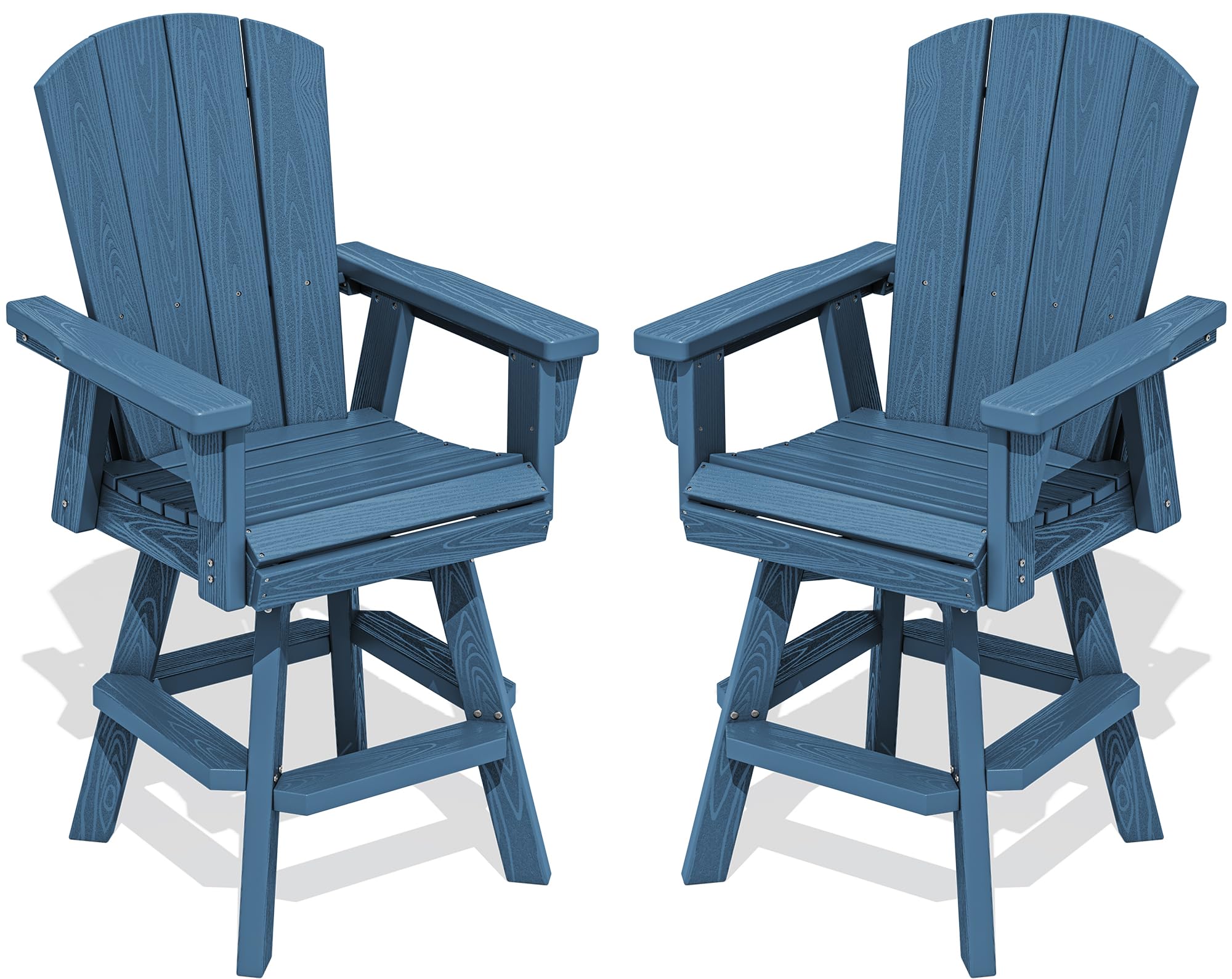 SERWALL Swivel Adirondack Bar Chairs Set of 2, HDPE Outdoor Swivel Barstools Chairs Set of 2 for Bistro, Poolside, Garden, Blue