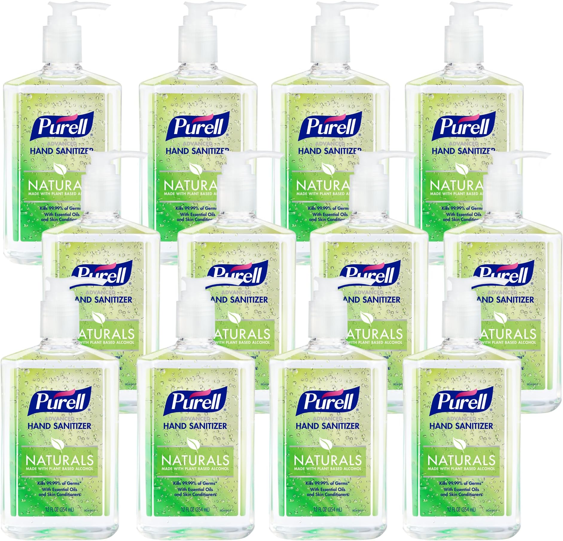 Purell NATURALS Advanced Hand Sanitizer Gel, with Skin Conditioners and Essential Oils, 12 fl oz Counter Top Pump Bottle (Case of 12) - 9629-12