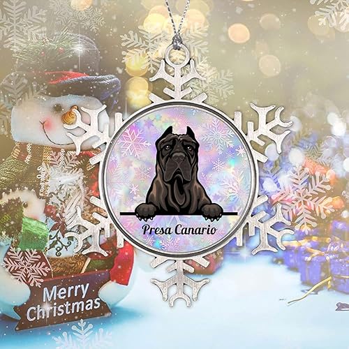 Miniatura 5 de Metal Snowflake Ornament - Presa Canario Ornament Peeking Dog Pet Lover Dog Mom Novelty Metal Snowflake Christmas Ornament Pet Owner Gift Christmas