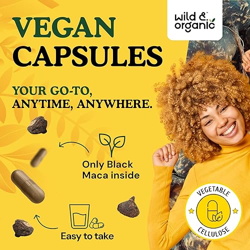 Miniatura 4 de Wild & Organic Cápsulas de raíz de maca negra para hombres y mujeres de 500 mg - Apoyo general para hombres y mujeres - Suplemento de polvo de maca