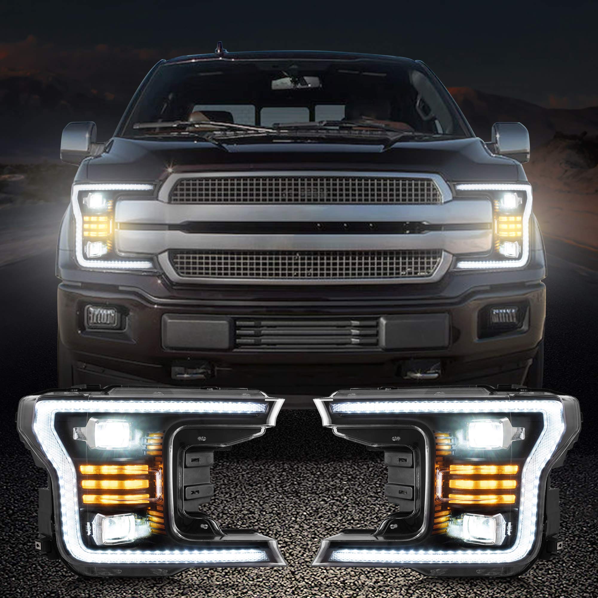 VLAND Full LED Upgraded Headlights for [Ford F150 13th Gen Pickup 2018