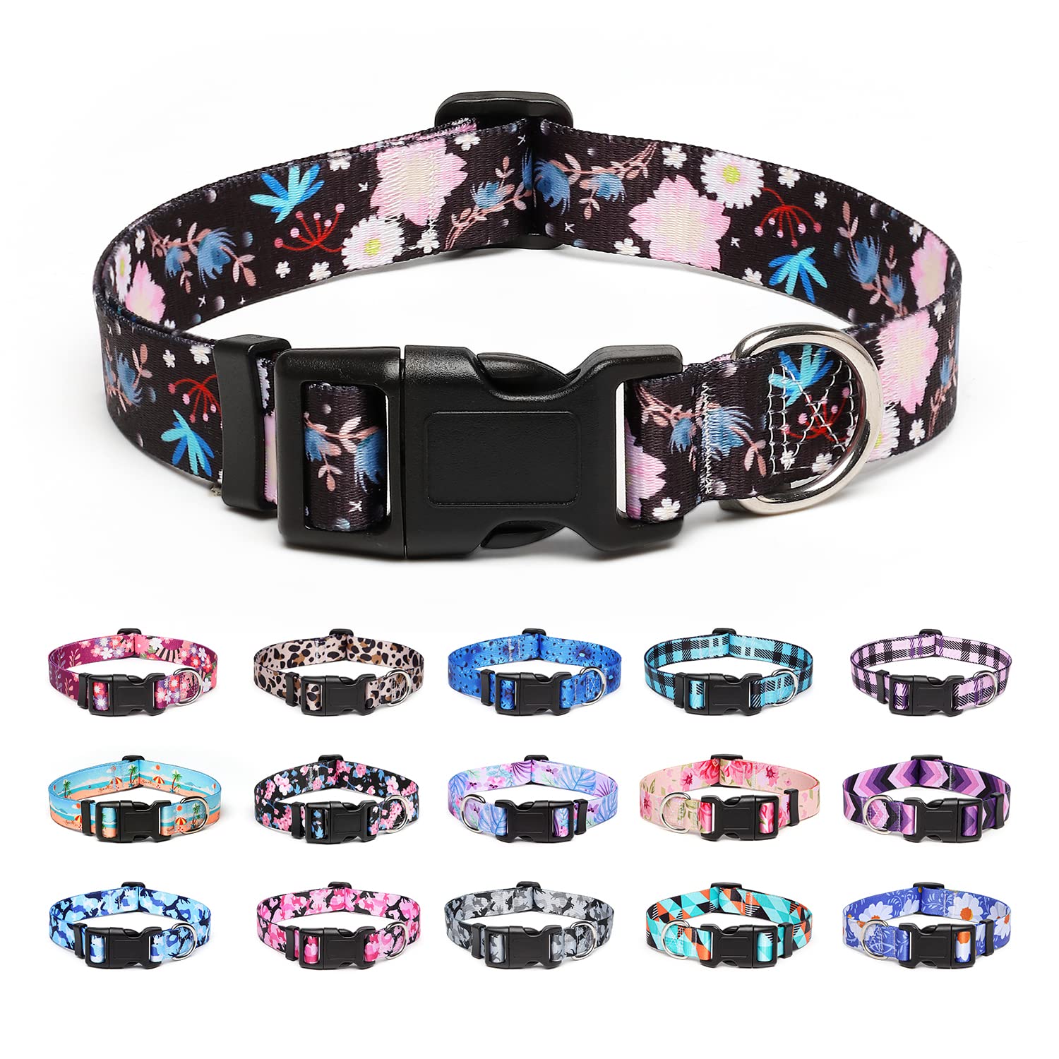 Suredoo Adjustable Dog Collar with Patterns, Ultra Comfy Soft Nylon Breathable Pet Collar for Small Medium Large Dogs (S, Pink Daisy) — view 19