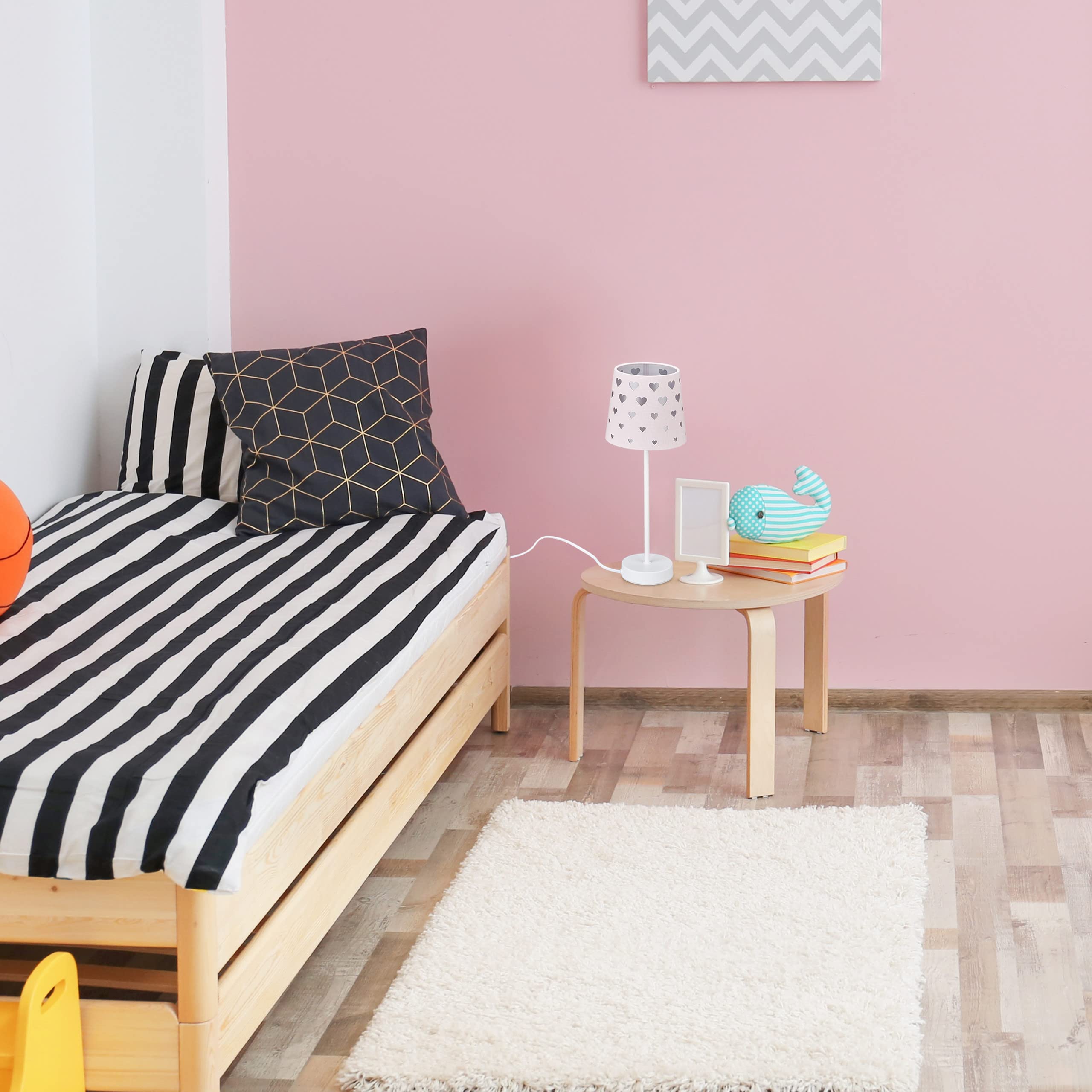 Relaxdays Lampada da Comodino per Bambini, con Cuoricini, Paralume di Stoffa, Luce per Bimbi, HxD: 43 x 16 cm, Rosa