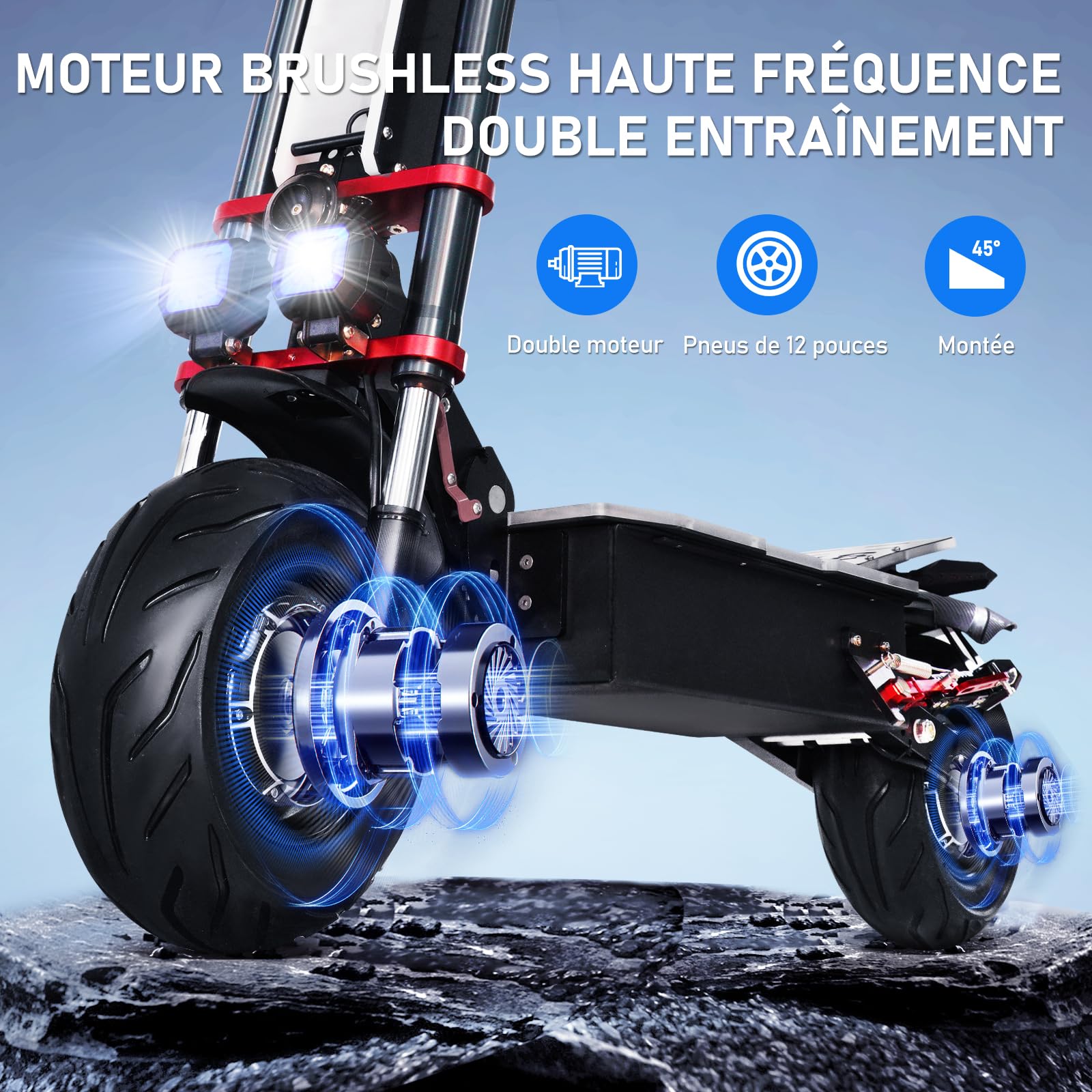 Scooter électrique Adulte Lohang, Double Moteurs, Batterie au Lithium 60V 38AH, autonomie de 100 km, pneus 12 Pouces, Suspension complète, Scooter électrique Rapide, Charge maximale 250 kg.