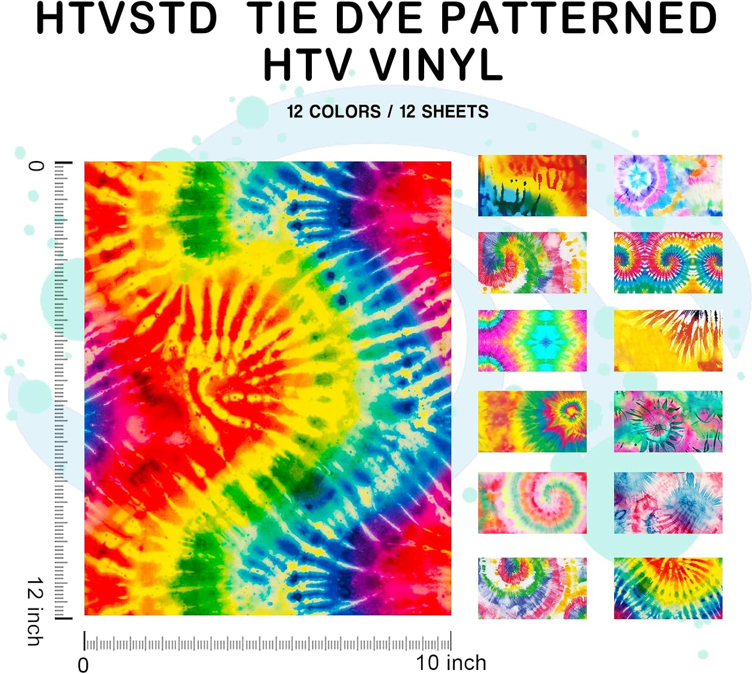 Tie Dye HTV Heat Transfer Vinyl -12 Sheets 12'' x 10''Watercolor HTV Vinyl Patterned Iron on Vinyl for T-Shirts