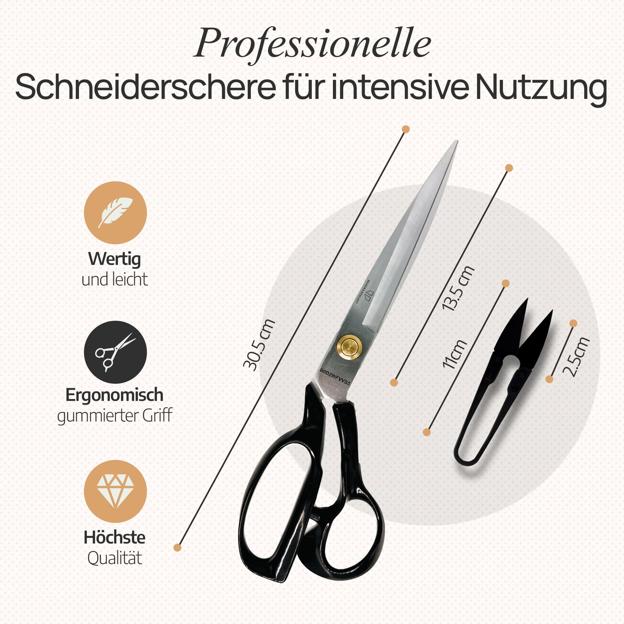 Schneiderschere 30,5cm EXTRA GROSS/400g – Profi Stoffschere für Leder & dicke Stoffe(KEINE Bastelschere) – für große Hände & Kraftschnitte – Edelstahl, extra scharf – mit Fadenschneider & Geschenkbox