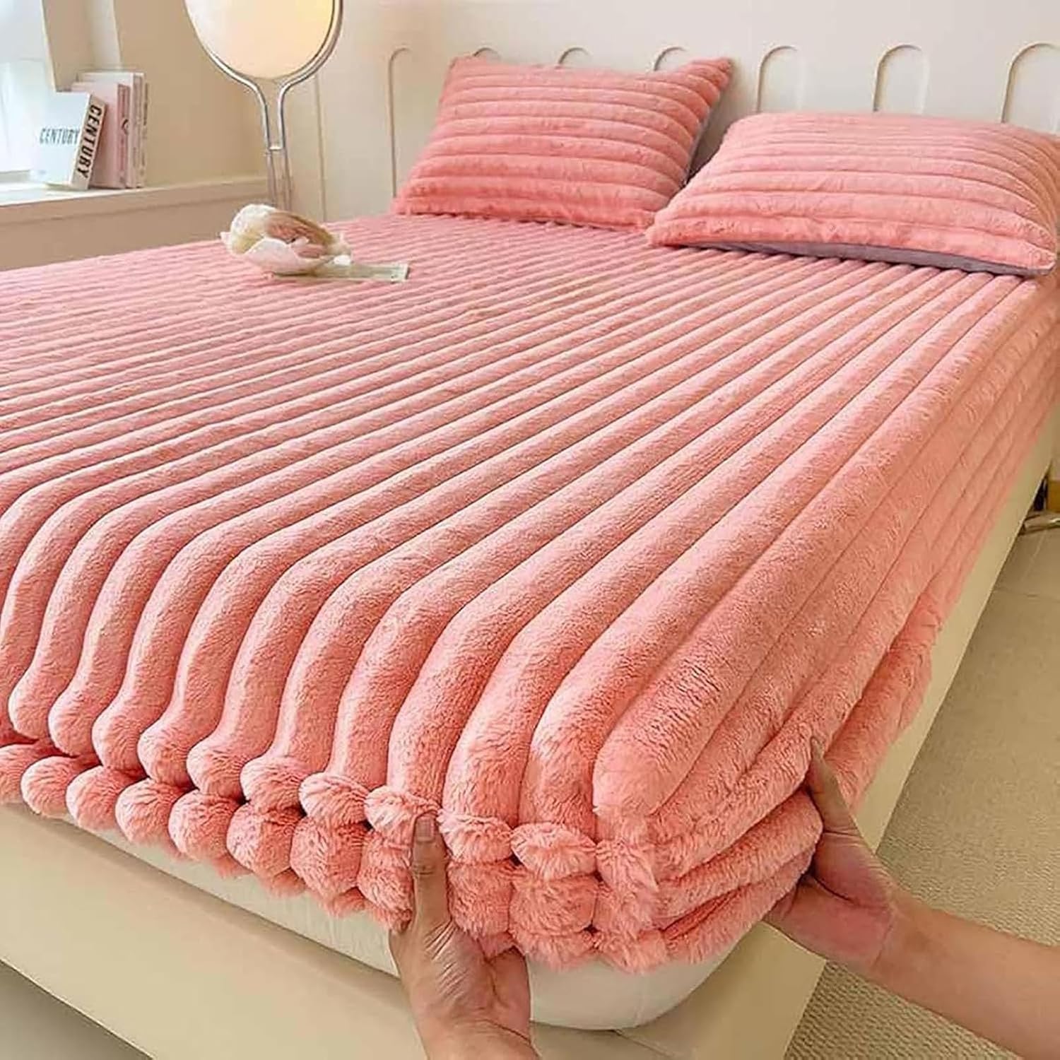 Velvet Flannel Fitted Sheet,Thicken Flannel Bed Sheet,Luxury Ultra Soft Plush Fitted Sheets Bedspread,Non-Slip Solid Color Mattress Protector Cover (D,200x220cm(79x87inch))