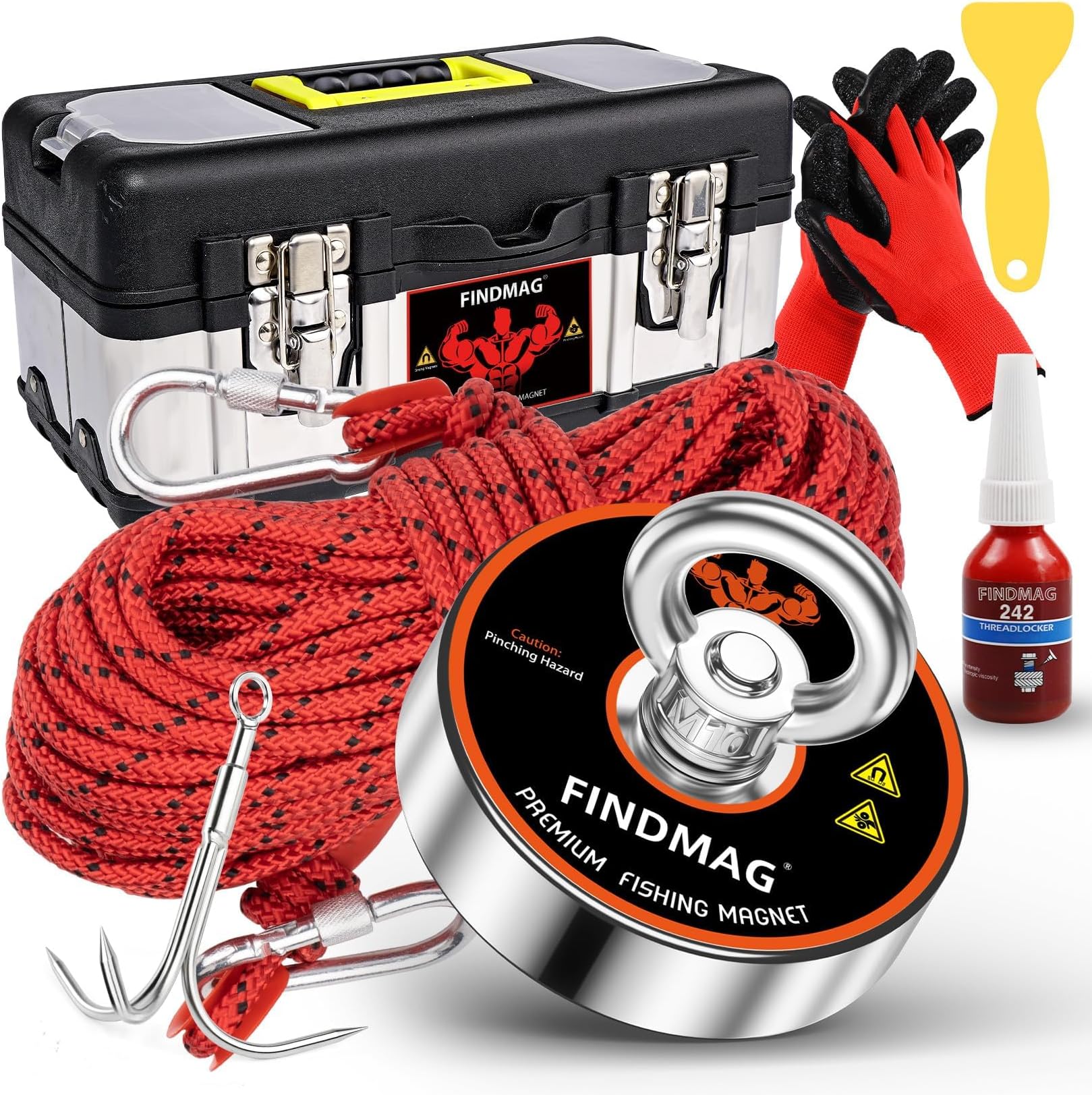 FINDMAG Magnet Fishing Kit, Strong Magnet for Fishing Case, 700 lbs Pulling Force Fishing Magnets for Retrieving Items in River, Lake, Beach, Lawn, Magnetic Pickup Tool for Fishing, 2.95" Diameter