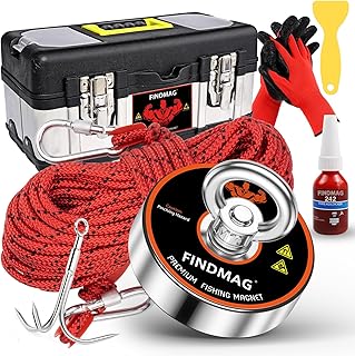 FINDMAG Magnet Fishing Kit, Strong Magnet for Fishing Case, 700 lbs Pulling Force Fishing Magnets for Retrieving Items in River, Lake, Beach, Lawn, Magnetic Pickup Tool for Fishing, 2.95" Diameter