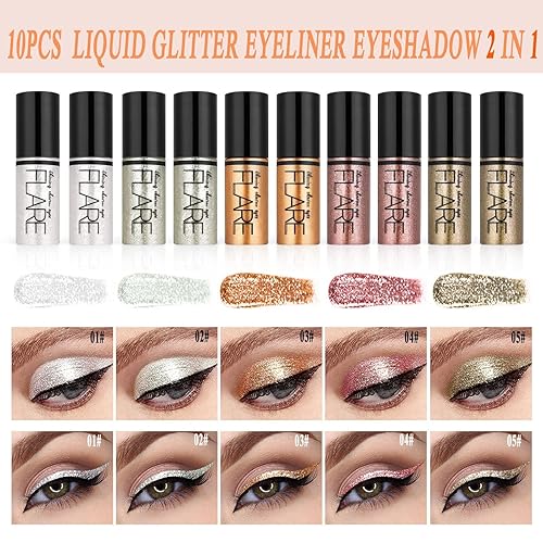 Miniatura 2 de Lucoss 5 unidades de sombra de ojos líquida con purpurina, sombra de ojos metálica brillante, maquillaje coreano de larga duración, sombra de ojos