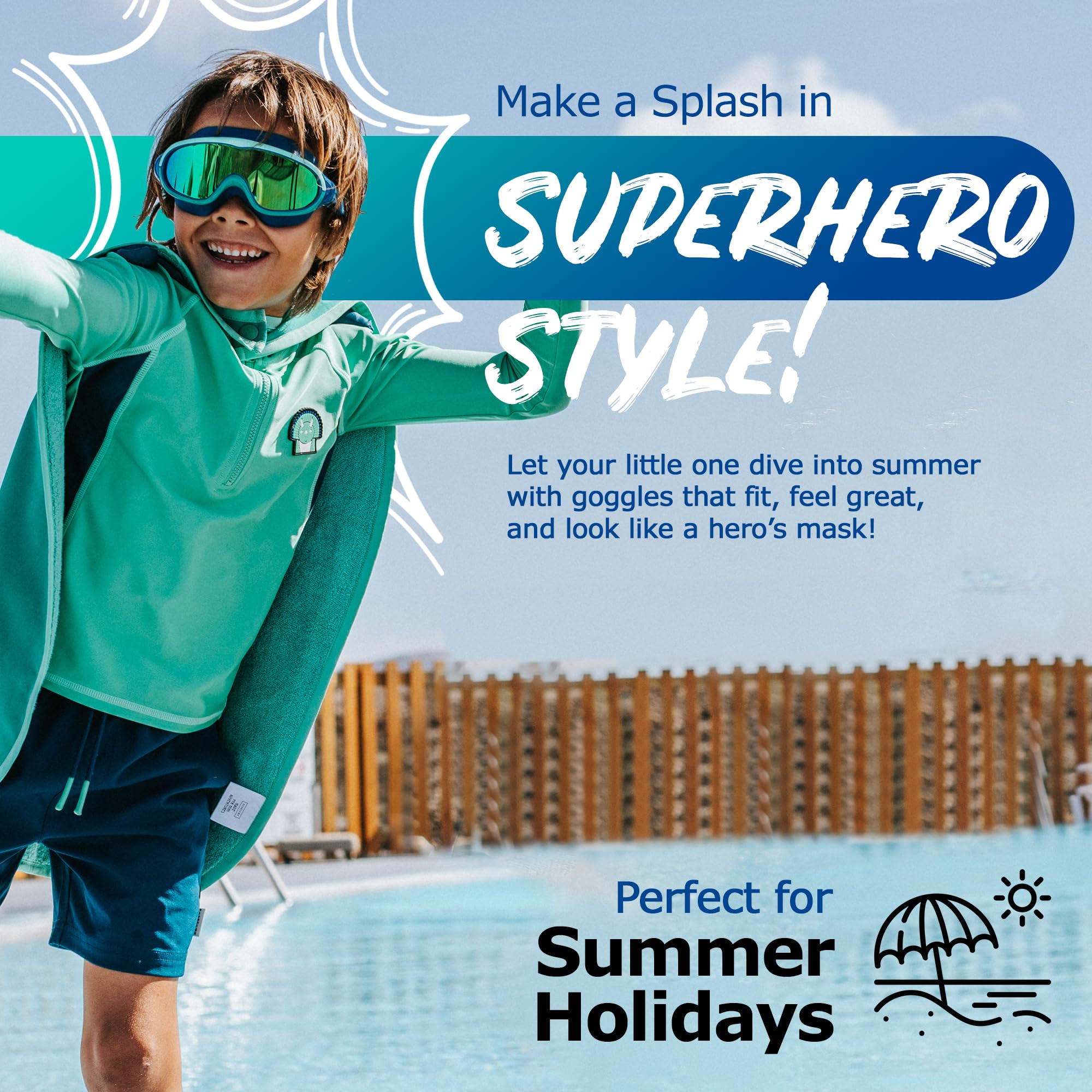 Roarsome Gafas de natación, lente de visión ultra ancha, antivaho y protección UV, ajuste de silicona suave, diseño a prueba de fugas, correa ajustable, unisex, talla única, ideal para piscina, océano