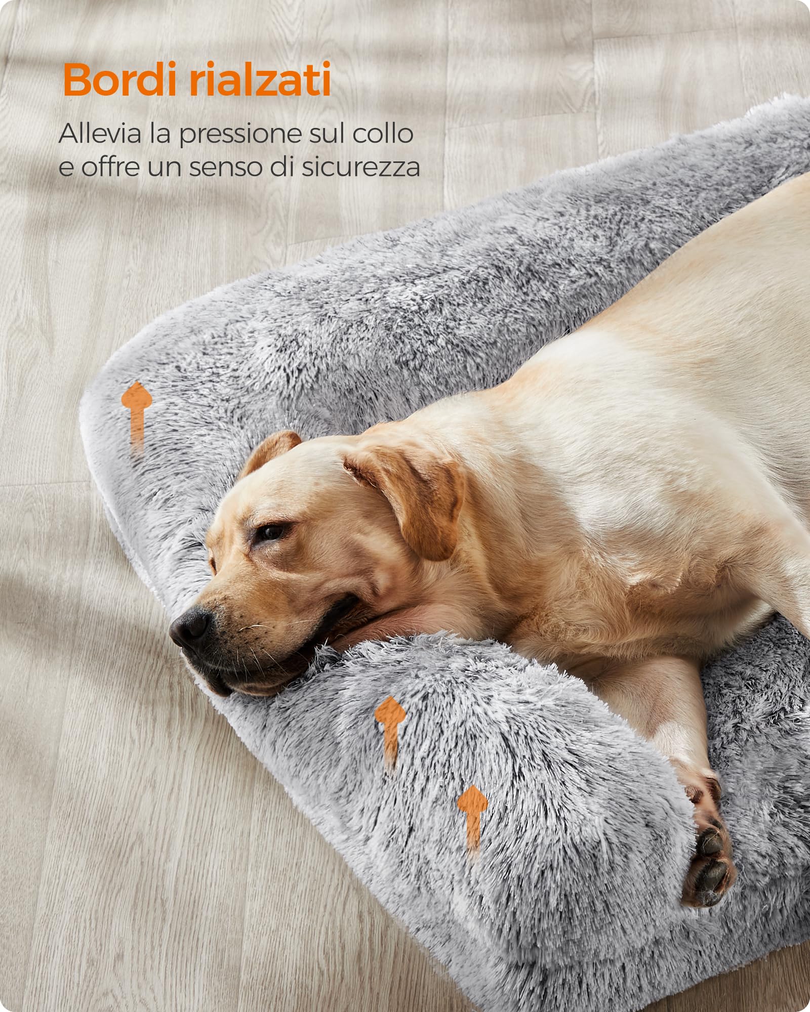 Feandrea FluffyHug Cuccia per Cani, Taglia XXL, Divano Letto per Cani di Taglia Grande, di Gommapiuma Ondulata, Copertura Lavabile Sfoderabile, 122 x 85 x 24 cm, Grigio Ombré PGW234G01