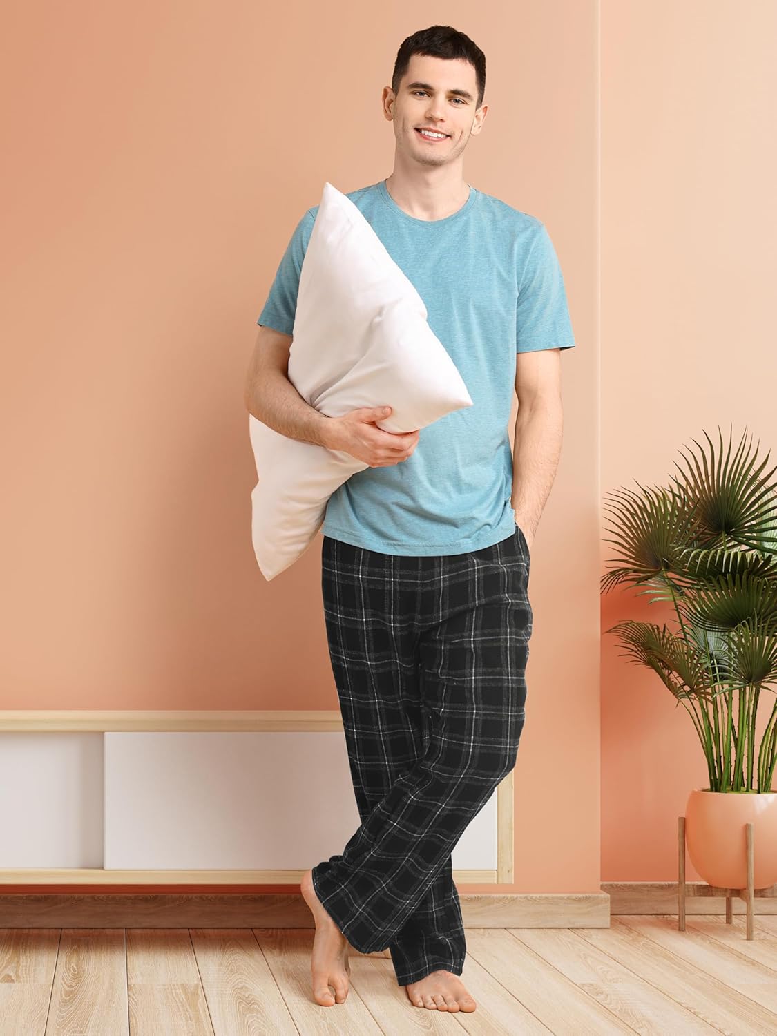 Motarto Men's Pajama Pants Flannel Plaid Pajama Sleep & Lounge PJ Bottoms Warm Sleepwear with Drawstring Pockets - Image 6