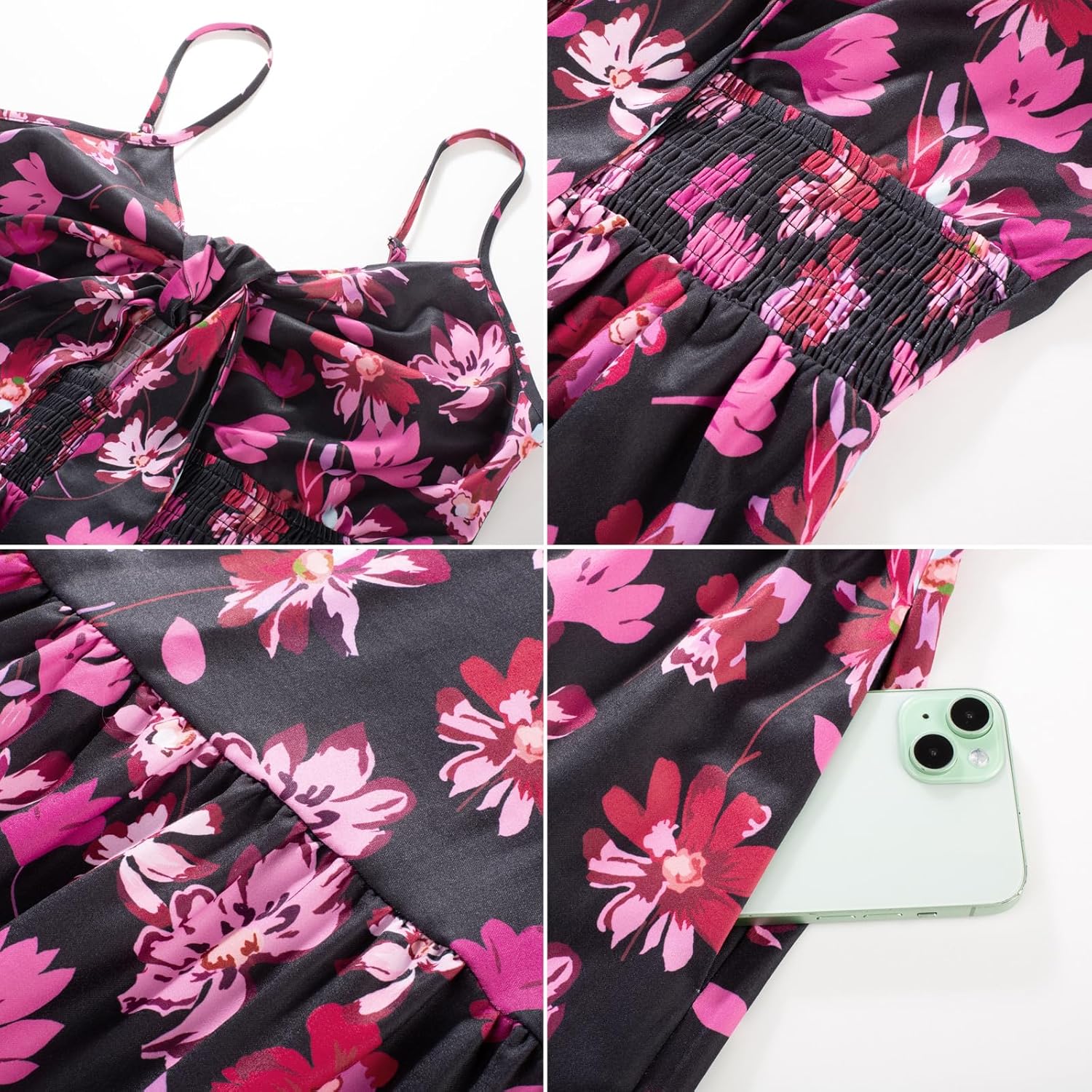 GRACE KARIN Women's 2026 Summer Maxi Dress Floral Tie Front Spaghetti Strap Casual Boho Beach Flowy Sundress with Pockets - Image 8