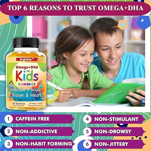 Miniatura 5 de BrightKids Gomitas Omega+DHA para niños y adolescentes – Vegetarianas, sin OMG para la concentración cerebral y apoyo de la memoria, gomitas Omega-3