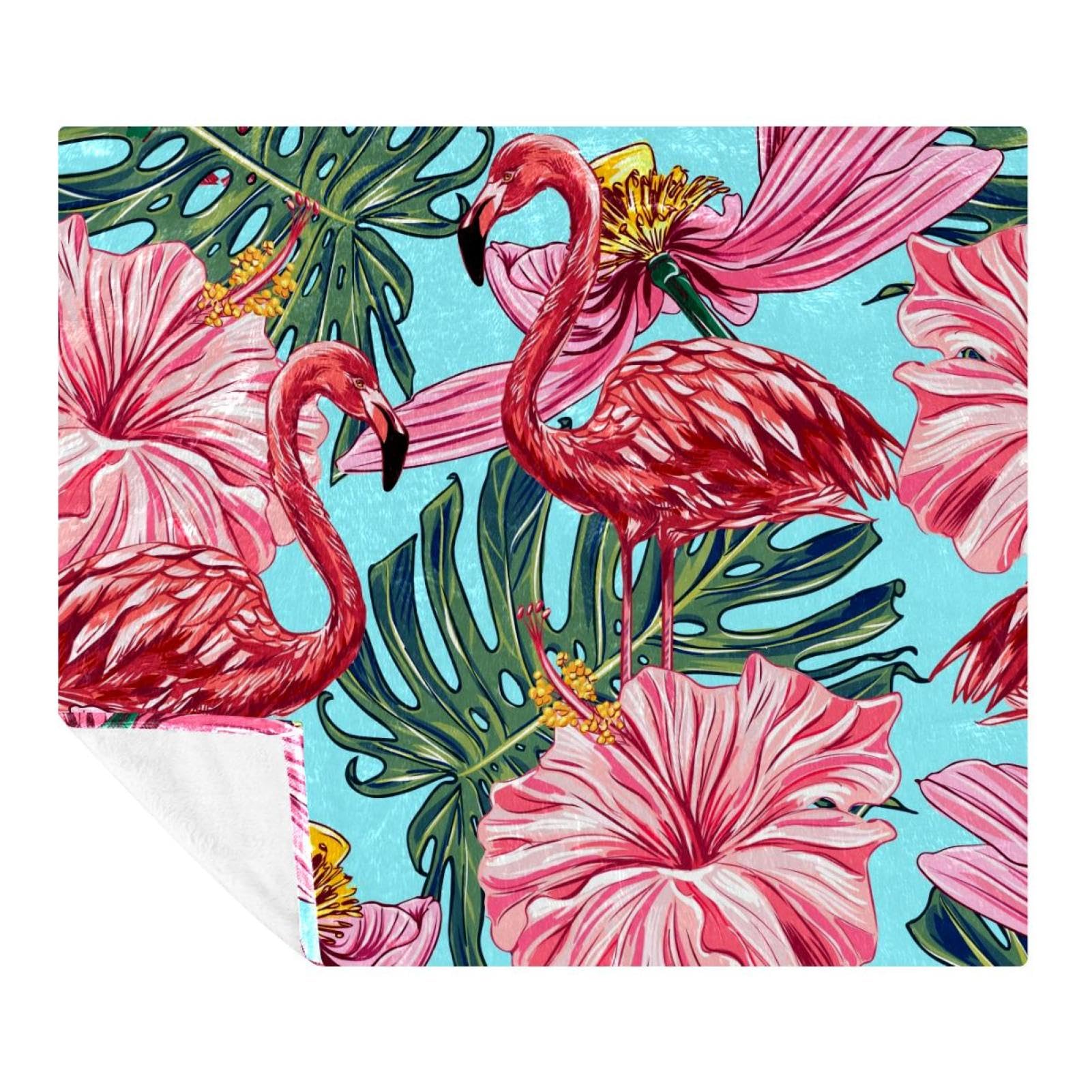 Couverture polaire flamant rose 150x130 cm pour canapé et lit douillet