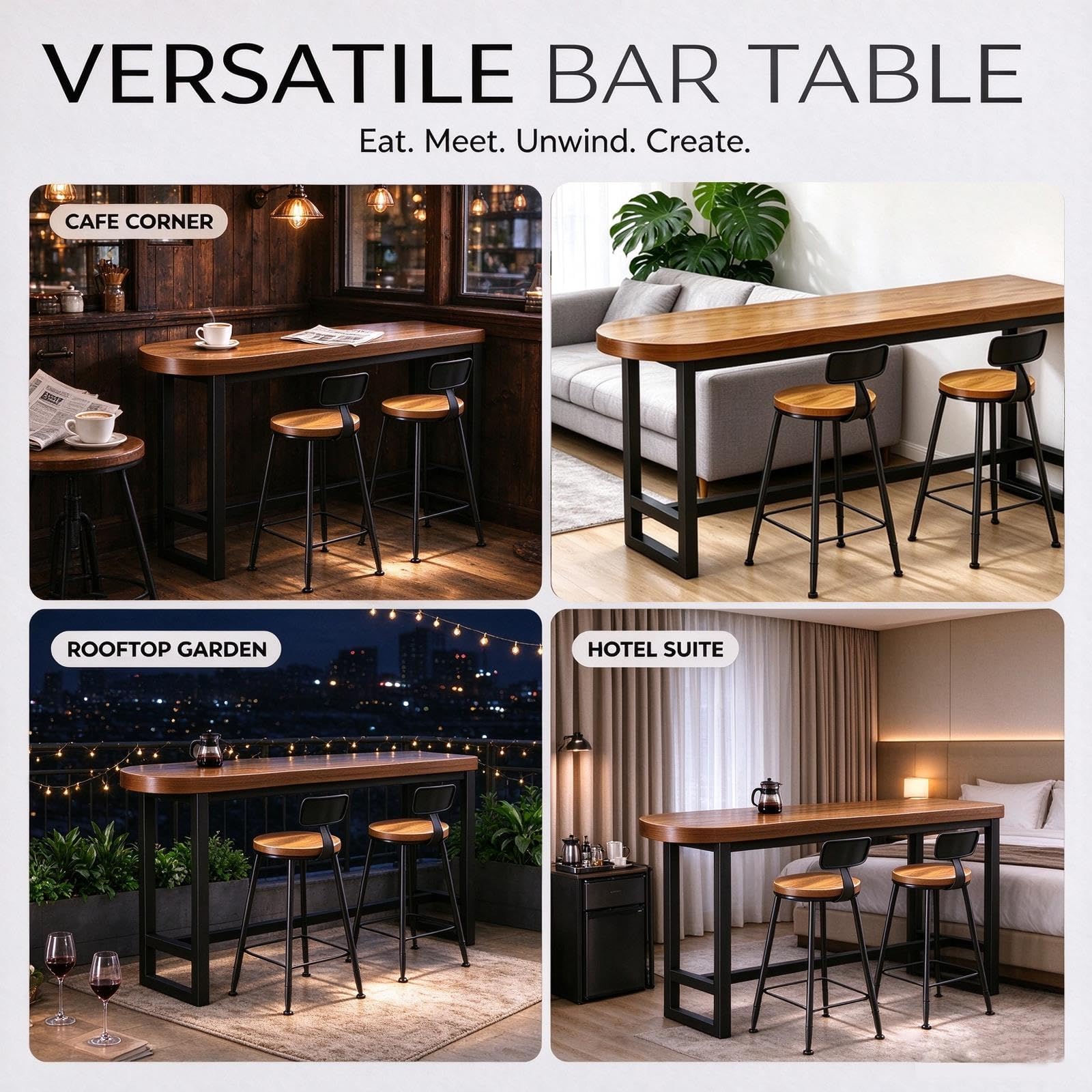Table de pub rectangulaire à hauteur de comptoir, Table haute étroite