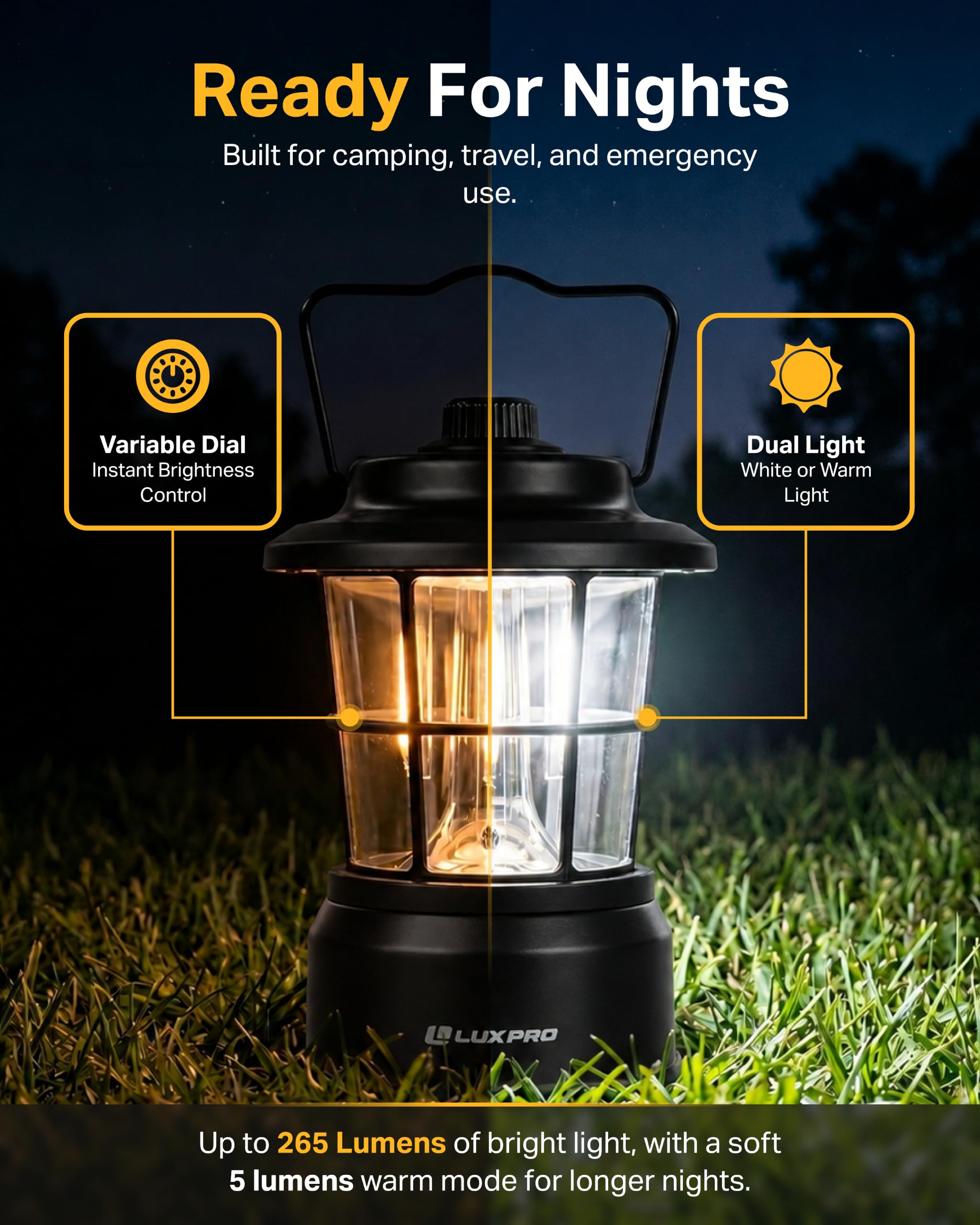 LUXPRO Retro LED Laterne - Batteriebetriebene Notfalllaterne - Wasserabweisend - Helle LED-Lampe für Innen & Außen - Verwendung für Zelte, Wandern oder Hurricane Prep (Schwarz, 2 Stück)