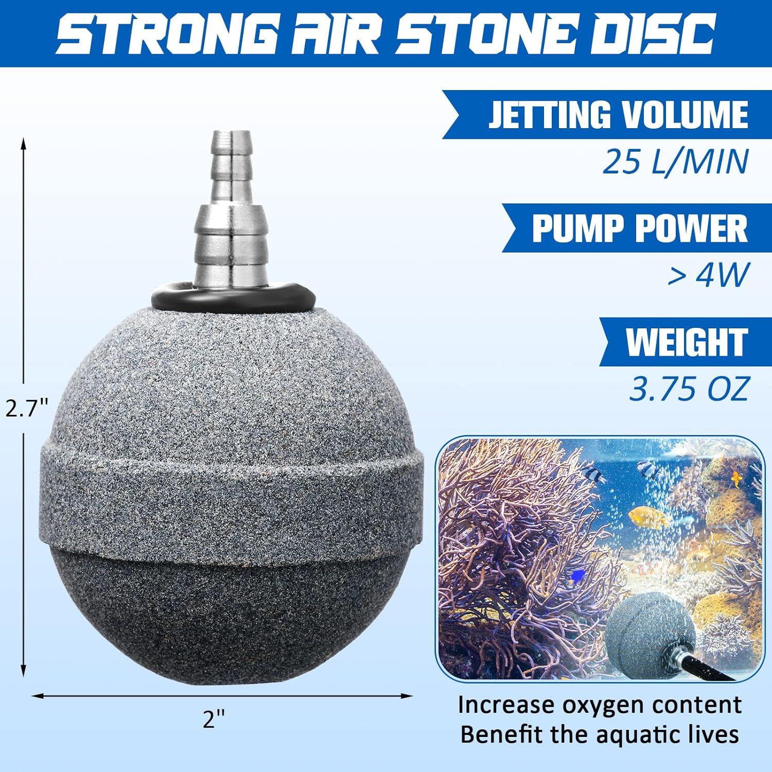 Reginary 10 Pcs Air Stones 2 Inch for Aquariums, Ponds, Hydroponics, Ball Oxygen Bubbler Diffuser Stone Bubble Aerator for Air Pump, Fish Tank, Bucket, and DWC Reservoirs (Grey)