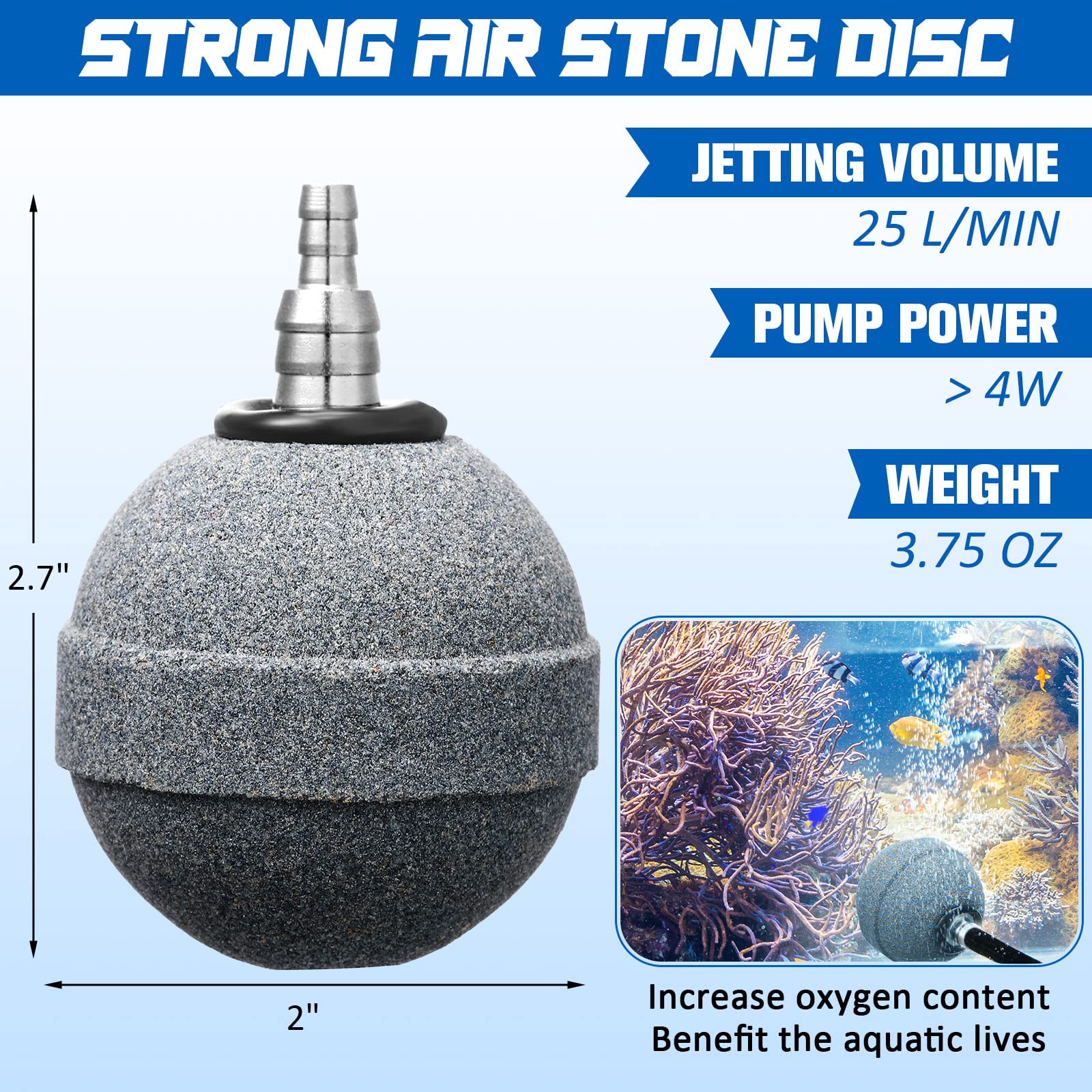 Lot de 10 diffuseurs de bulles pour aquarium - 5,1 cm - Pour pompe à air, aquarium, seaux, étangs et réservoirs DWC - Gris