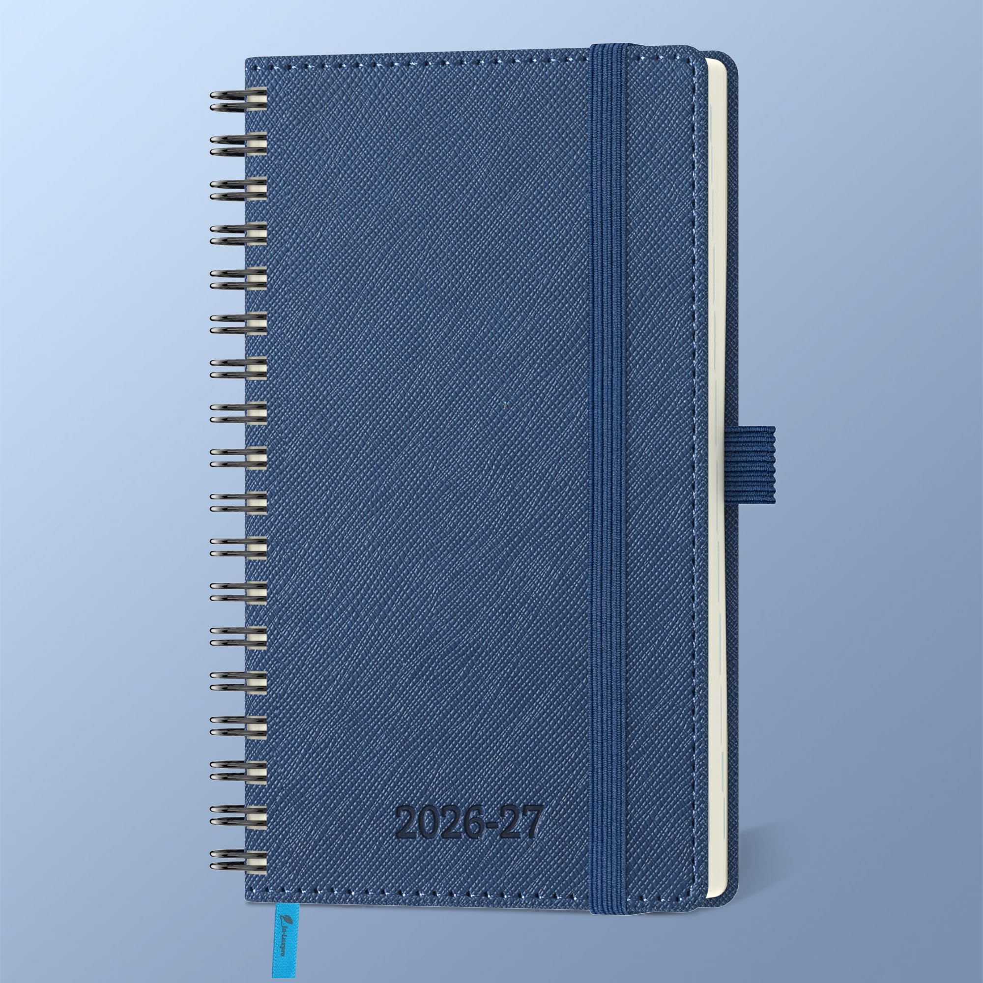 IN-LUXPRO Academic Diary 2026-2027: Pocket A6 Week to View Slim(16.4x9.5cm) 18Months(Jul'26 -Dec'27)Spiral Weekly & Monthly Planner with Month Tabs & Inner Pocket, Expenses/Note Pages,PU Leather Blue
