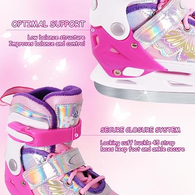 MammyGol Girls Kids Ice Skates for Children Boys 4 Size Adjustable Ice Skate with Fleece Lining for Outdoor