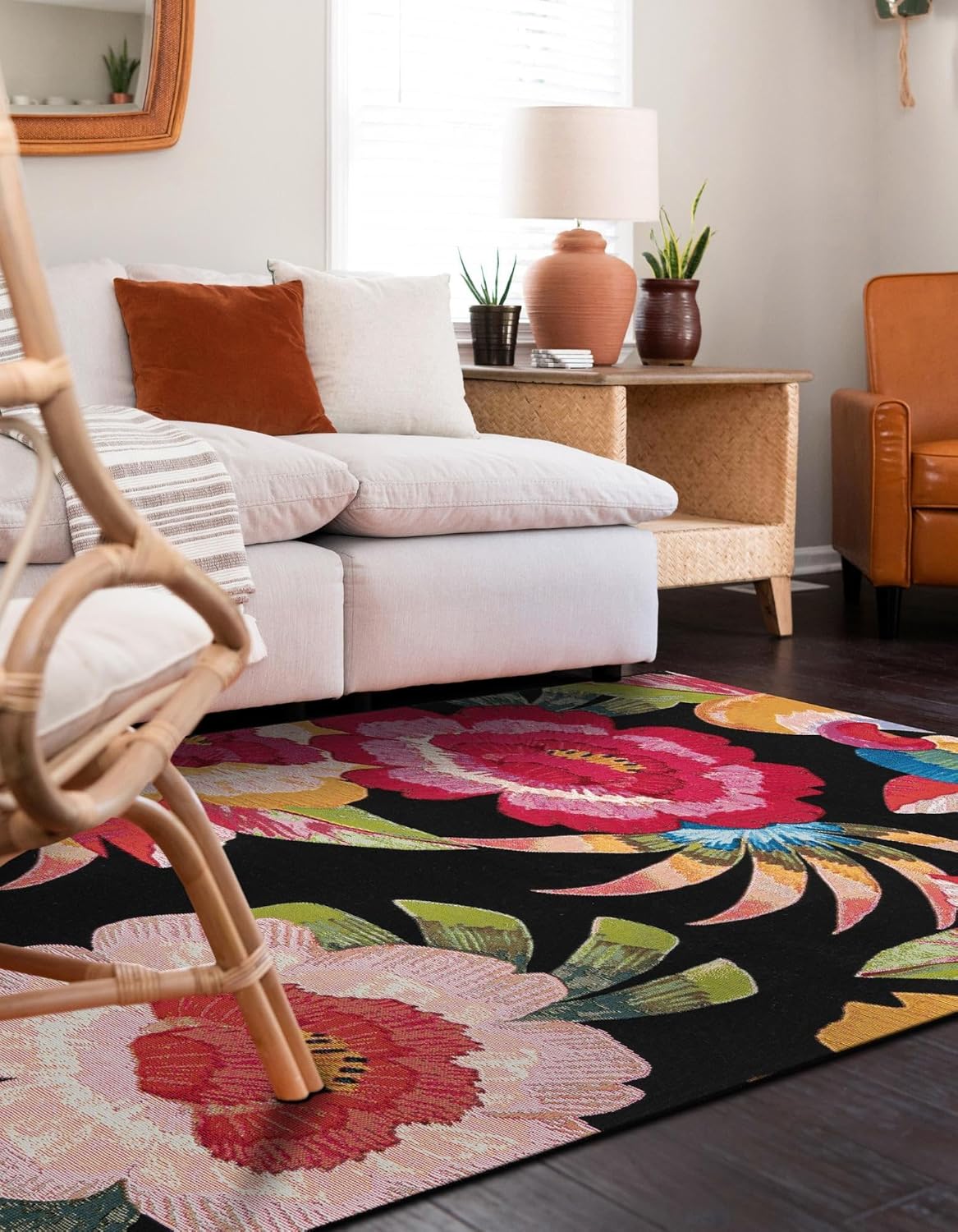 Rugs.com Outdoor Botanical Collection Rug – 6x9 Multi Flatweave-Pile Rug Perfect for Bedrooms, Dining Rooms, Living Rooms