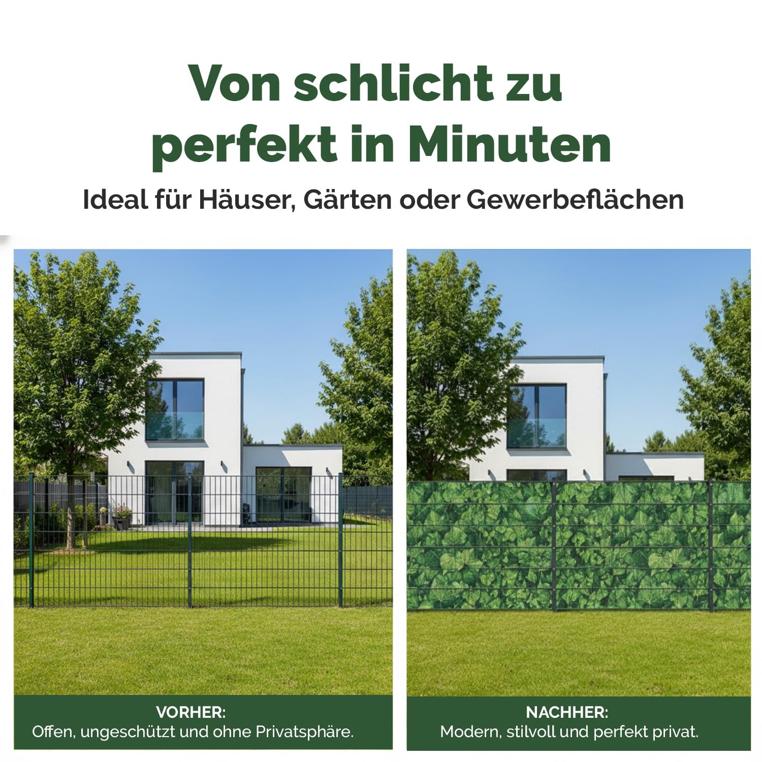 Electronicx PVC Sichtschutzstreifen für Gartenzaun - Efeu, 70m (2 x 35m) x 19cm, Hochwertige 450g/m² UV-beständige Sichtschutzmatten, Außenbereich Sichtschutz mit 40 Clips
