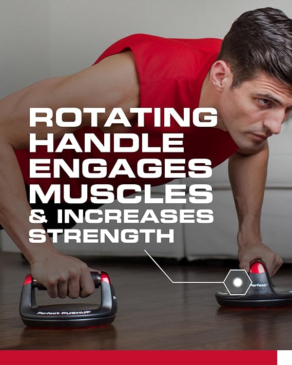 Perfect Pushup Elite - Rotating Handle Design with Steel Ball Bearings for Smooth, Effortless Handle Rotation - Ergonomic Grips, 8 Base & Textured, Non-Slip Bottom Treads - Supports up to 400lbs