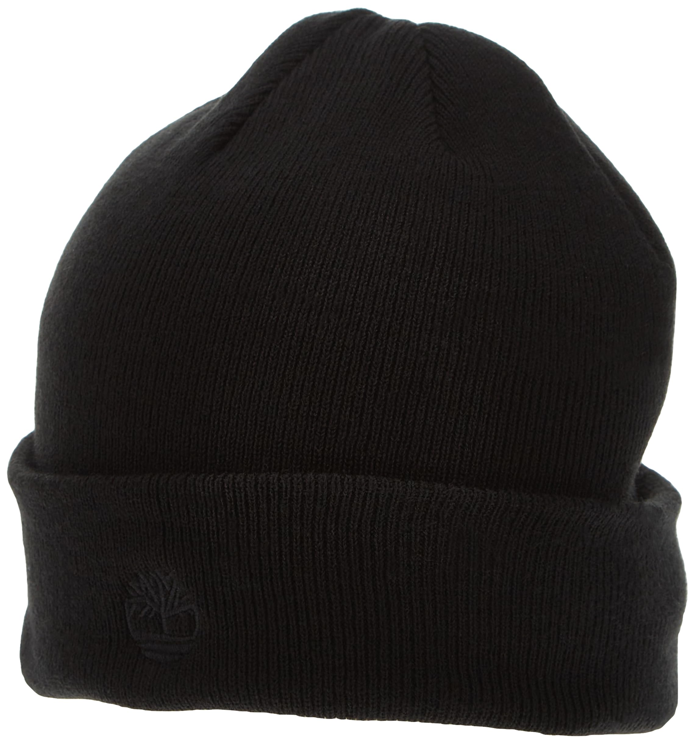 Timberland Men's Cuffed Beanie with Embroidered Logo Cold Weather Hat, Black, One Size